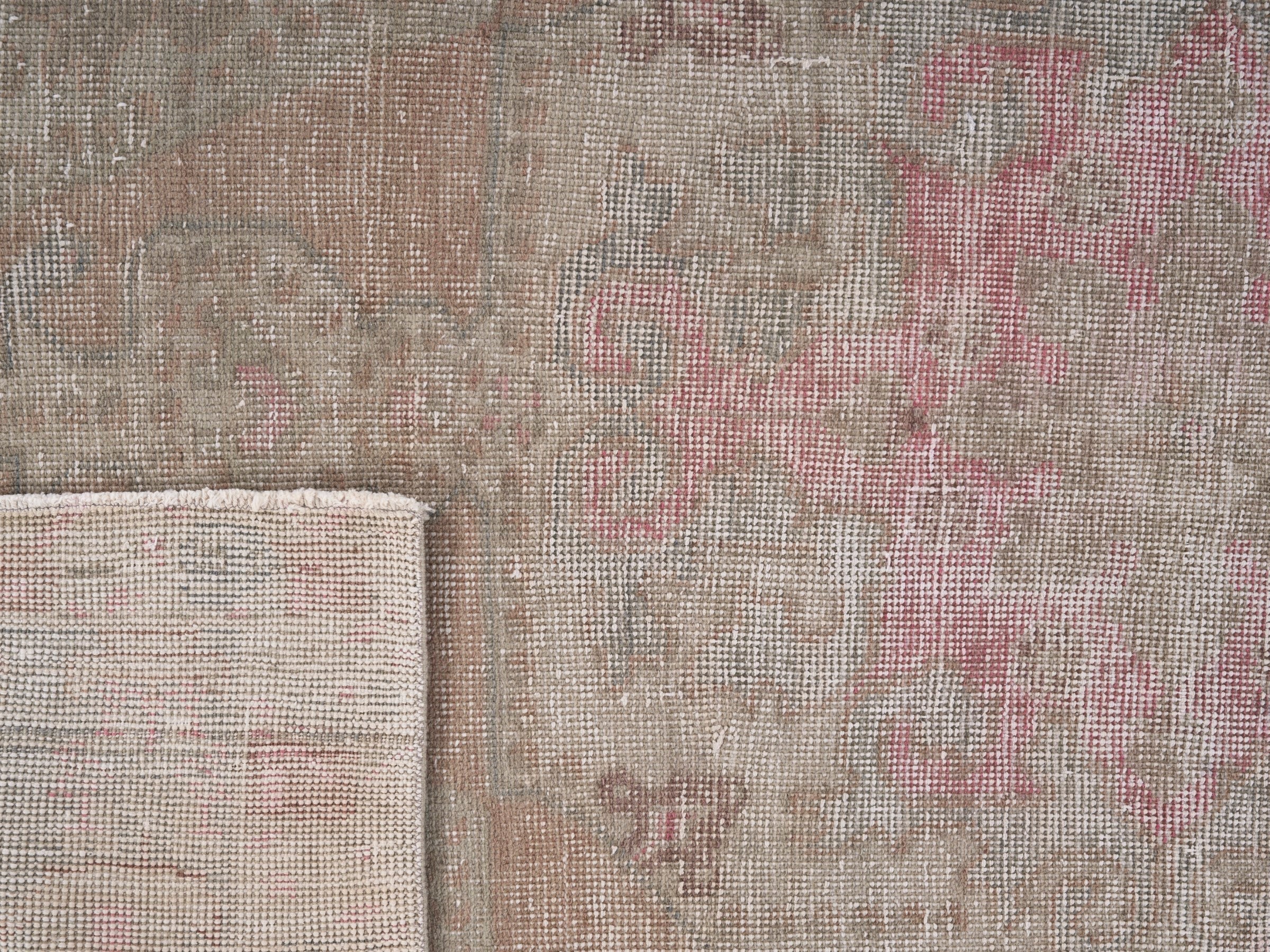Turkish Anatolian area rug in muted pink and taupe, view 10 of 10