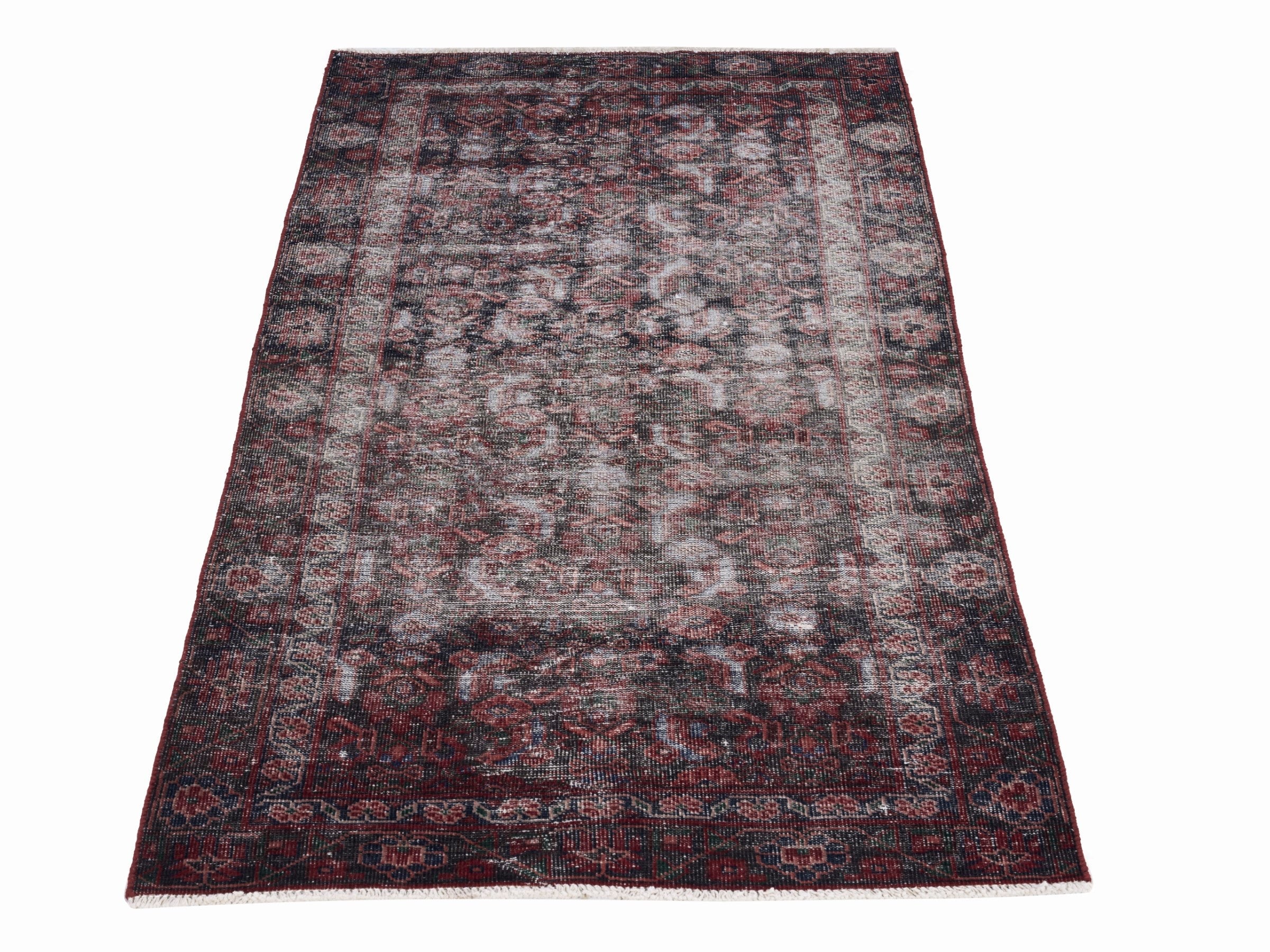 Persian Ferdos runner rug in faded red and burgundy, view 2 of 10