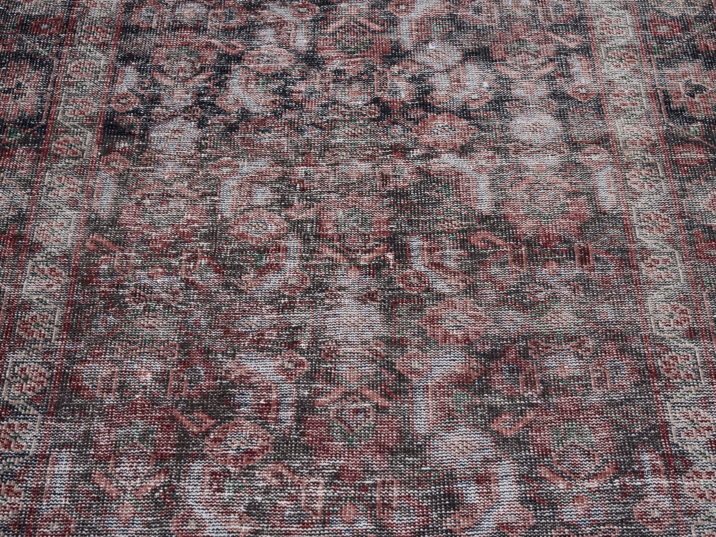 Persian Ferdos runner rug in faded red and burgundy, view 4 of 10
