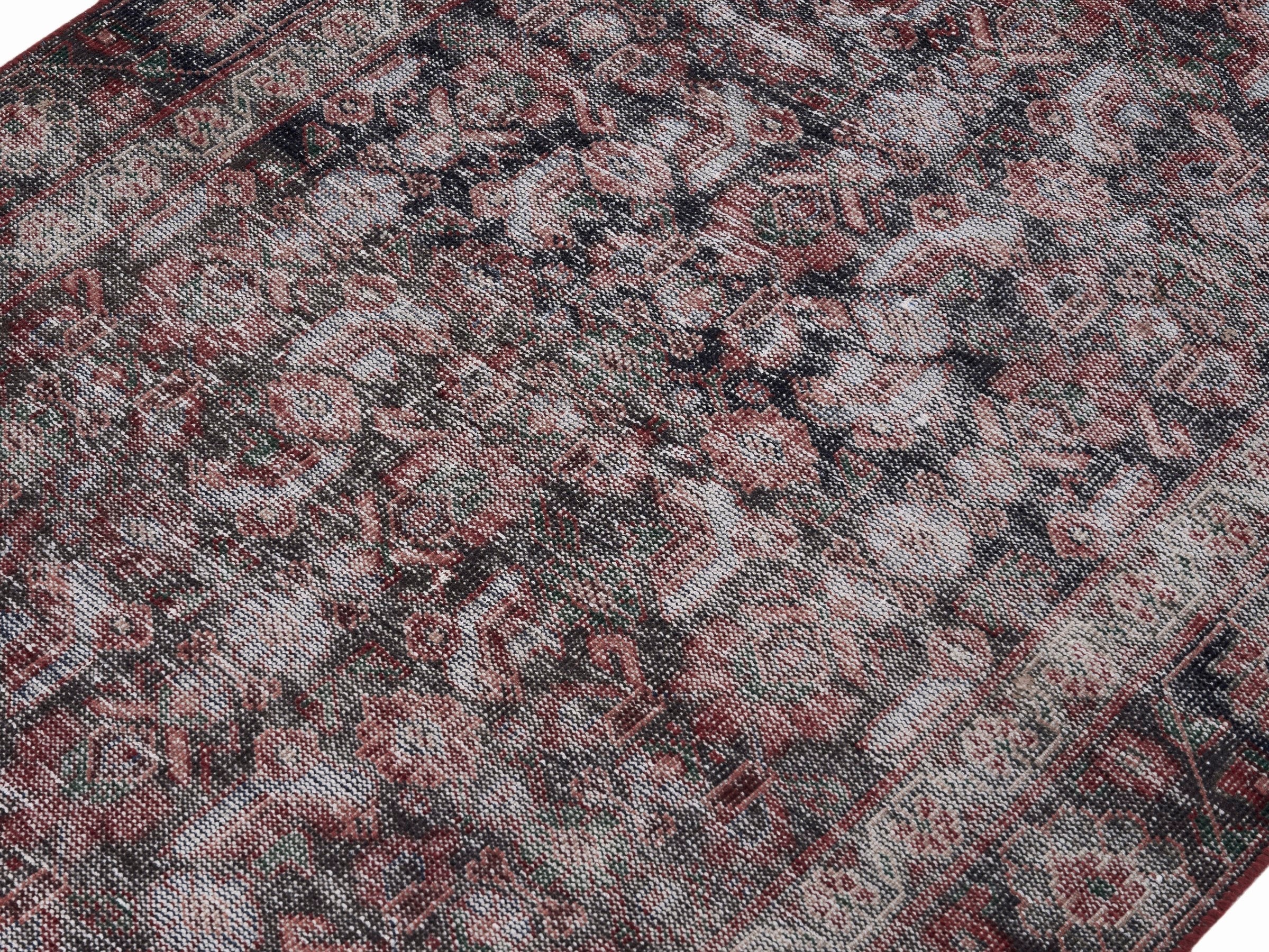 Persian Ferdos runner rug in faded red and burgundy, view 5 of 10