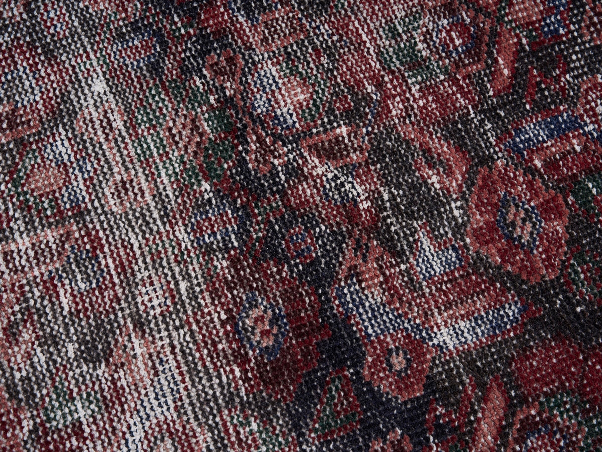 Persian Ferdos runner rug in faded red and burgundy, view 7 of 10