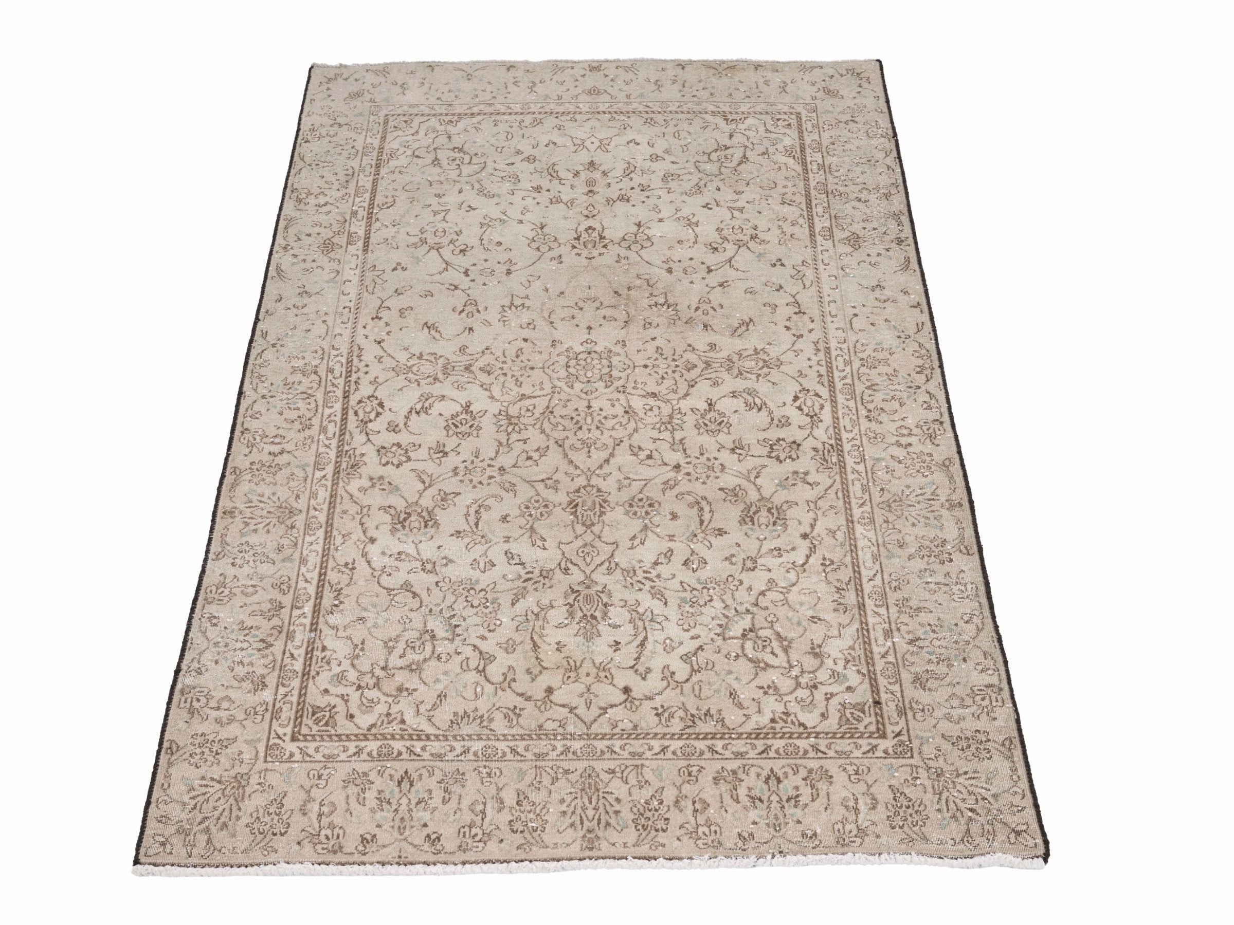 Persian Kashan area rug in greige and taupe, view 2 of 10