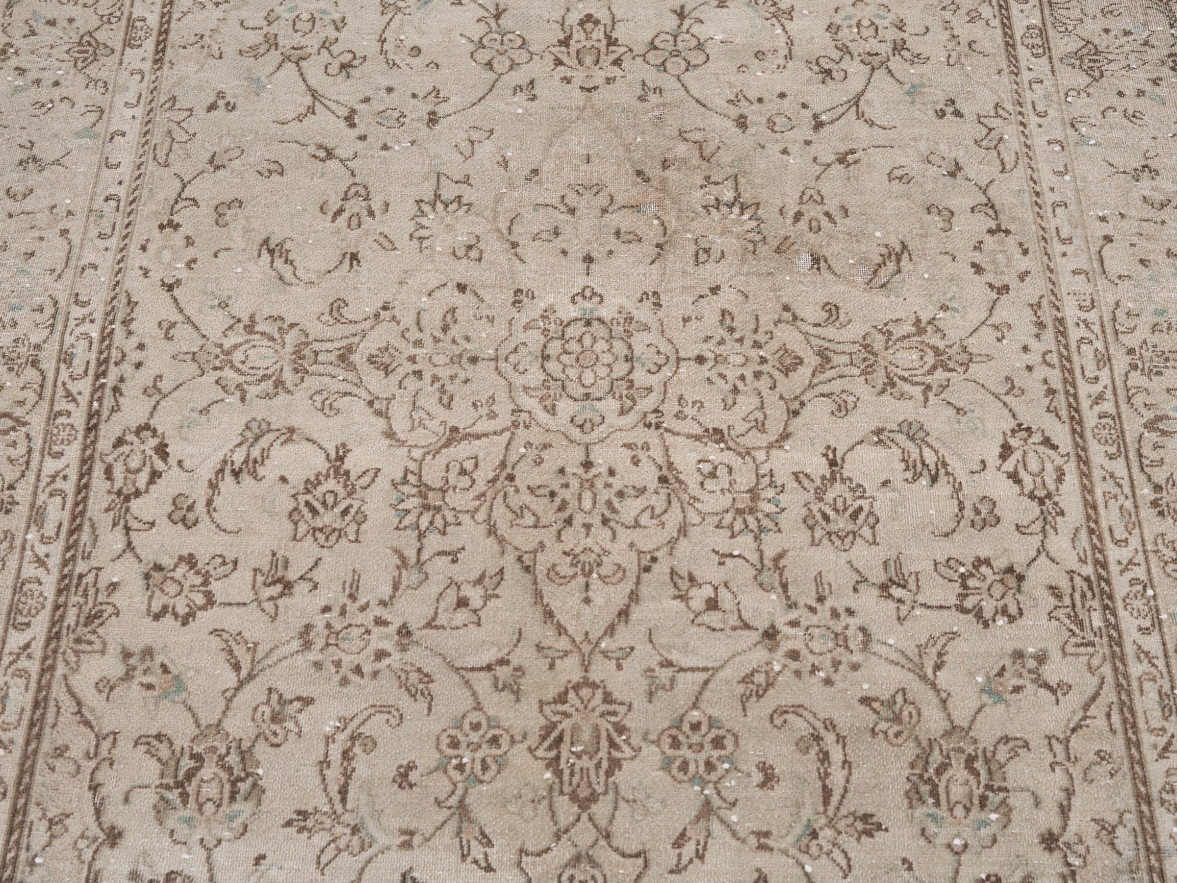 Persian Kashan area rug in greige and taupe, view 4 of 10