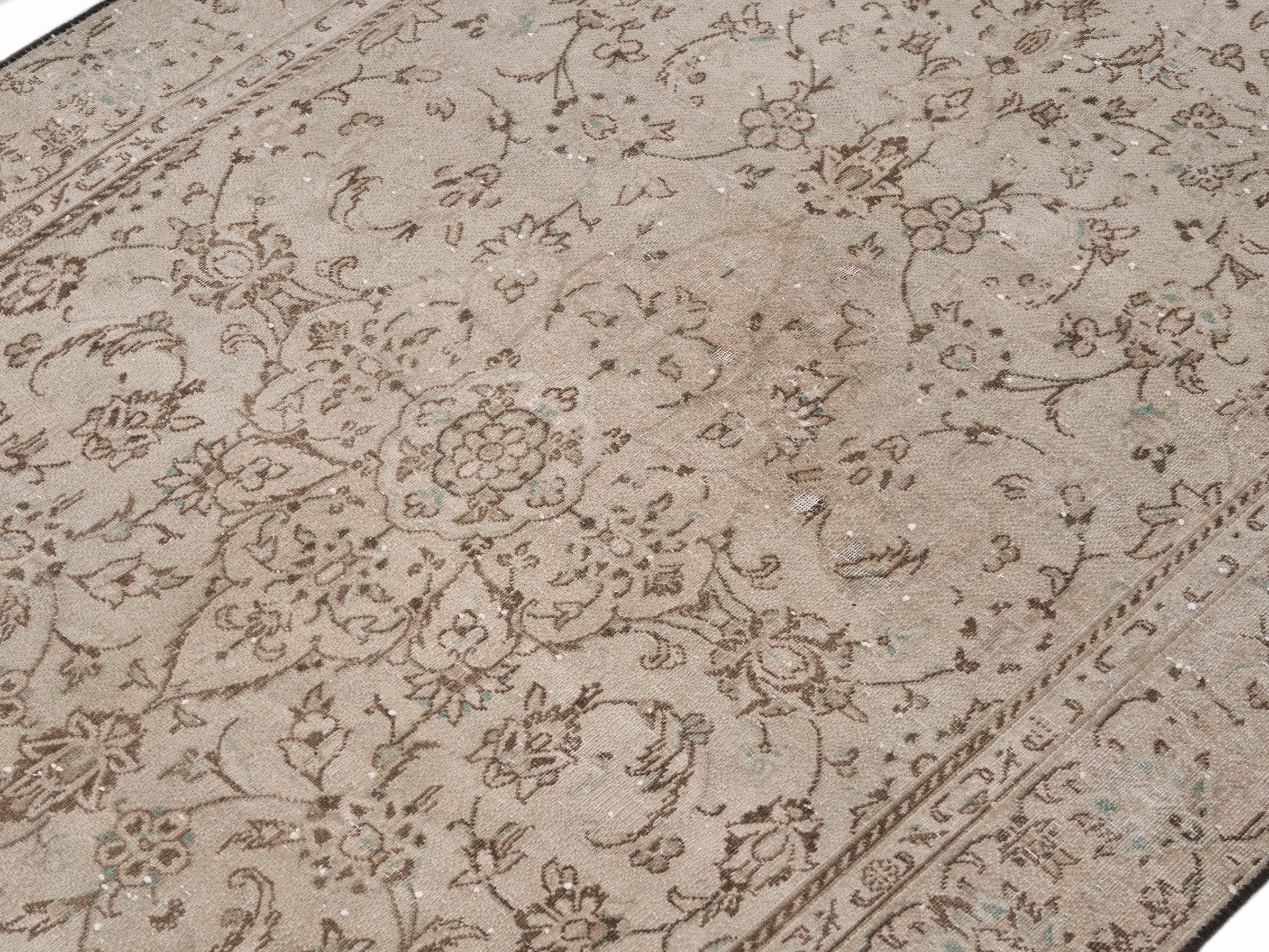 Persian Kashan area rug in greige and taupe, view 5 of 10
