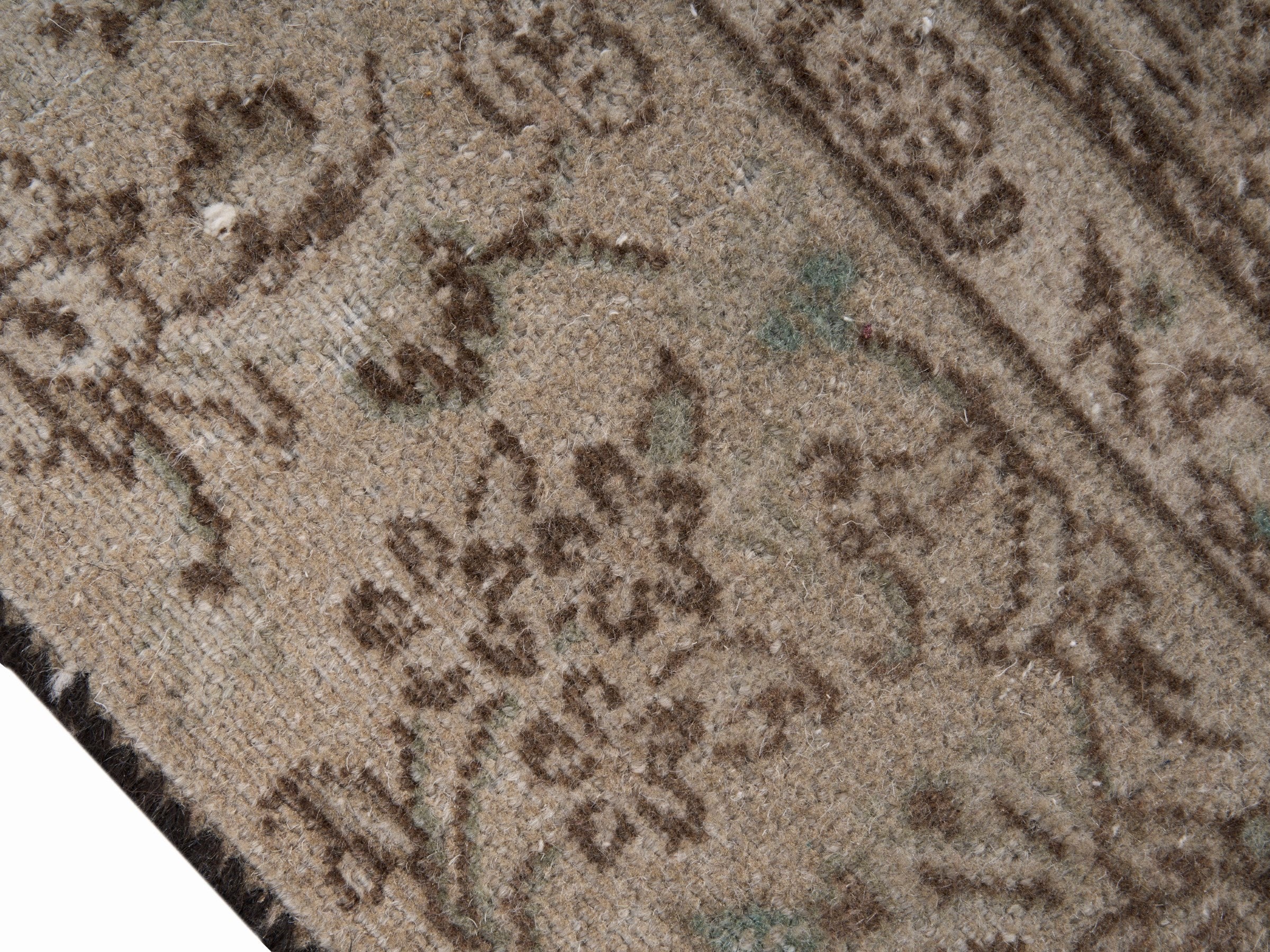 Persian Kashan area rug in greige and taupe, view 6 of 10