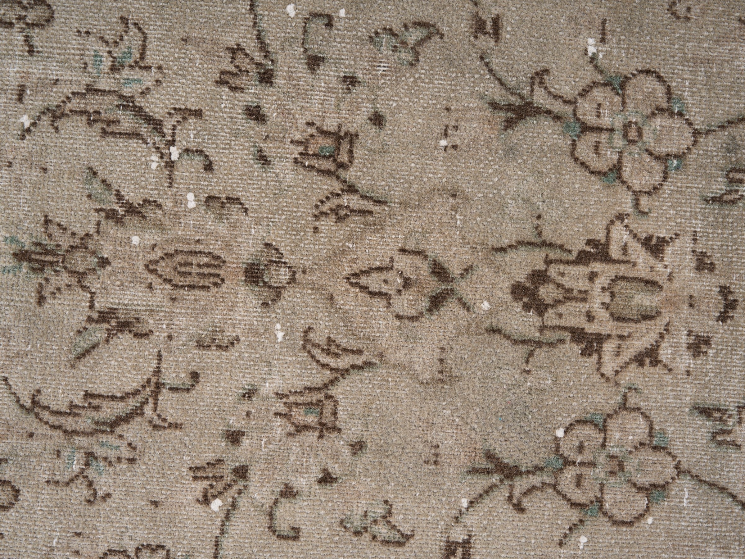 Persian Kashan area rug in greige and taupe, view 7 of 10