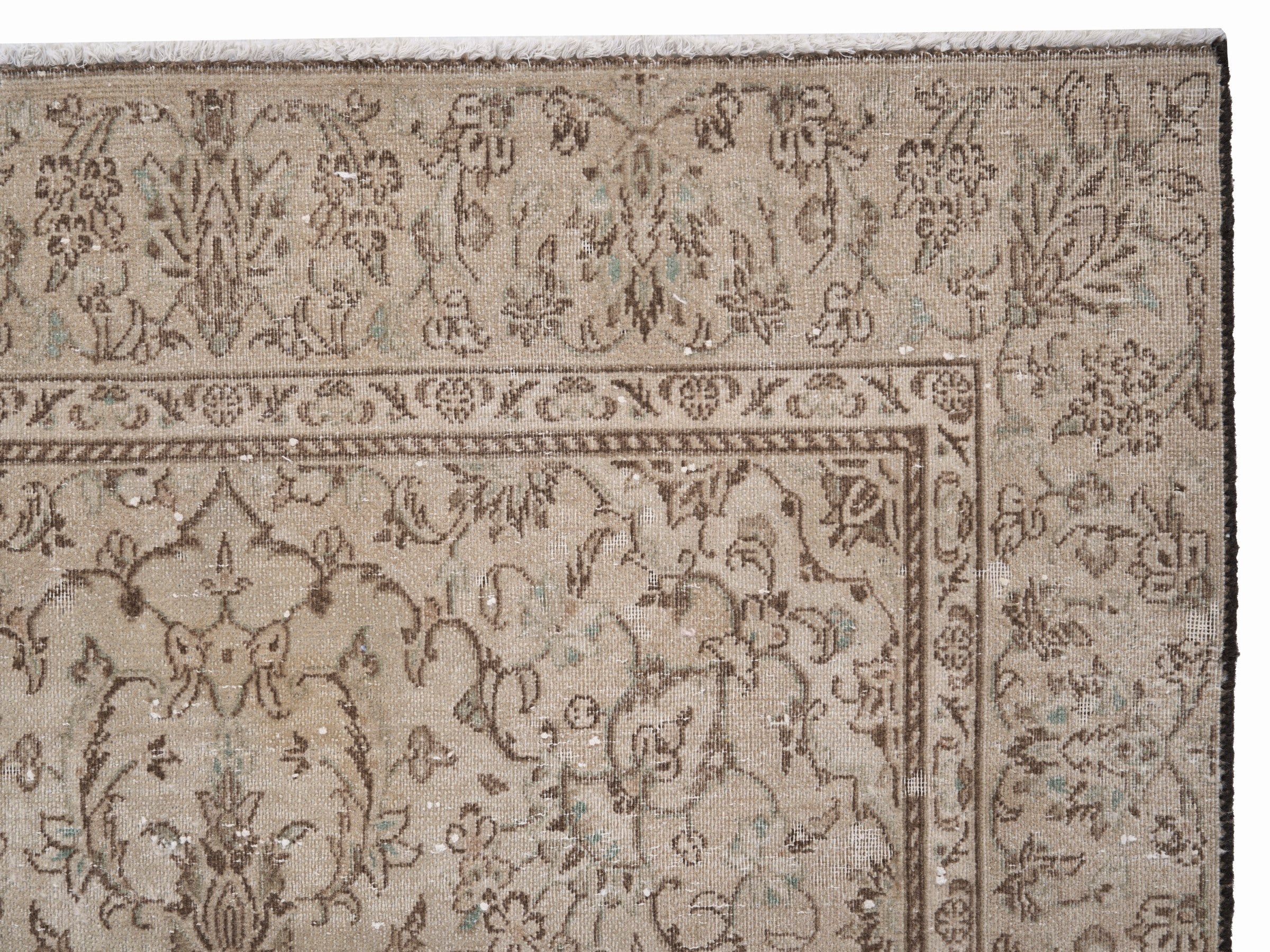 Persian Kashan area rug in greige and taupe, view 8 of 10