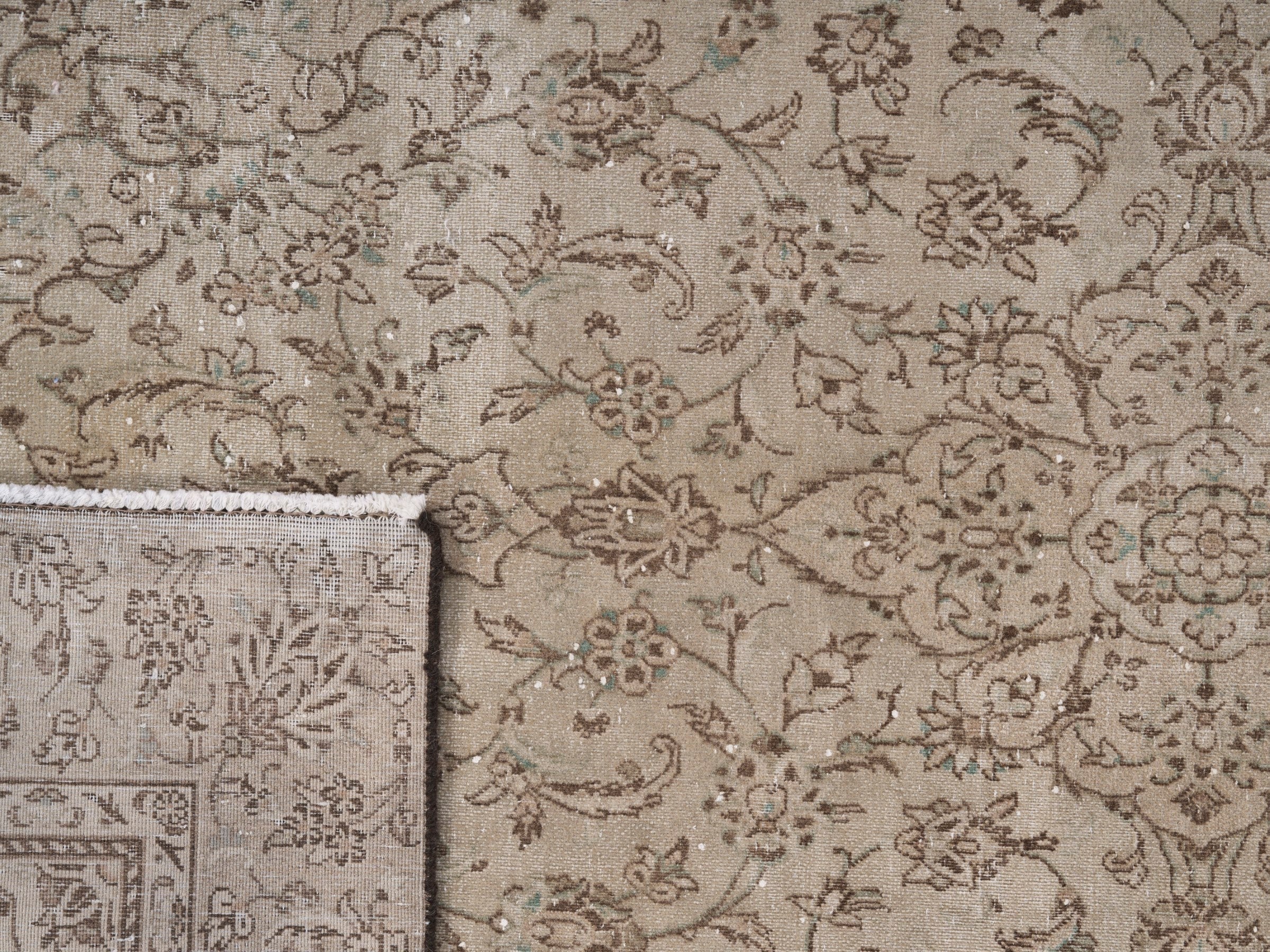 Persian Kashan area rug in greige and taupe, view 10 of 10