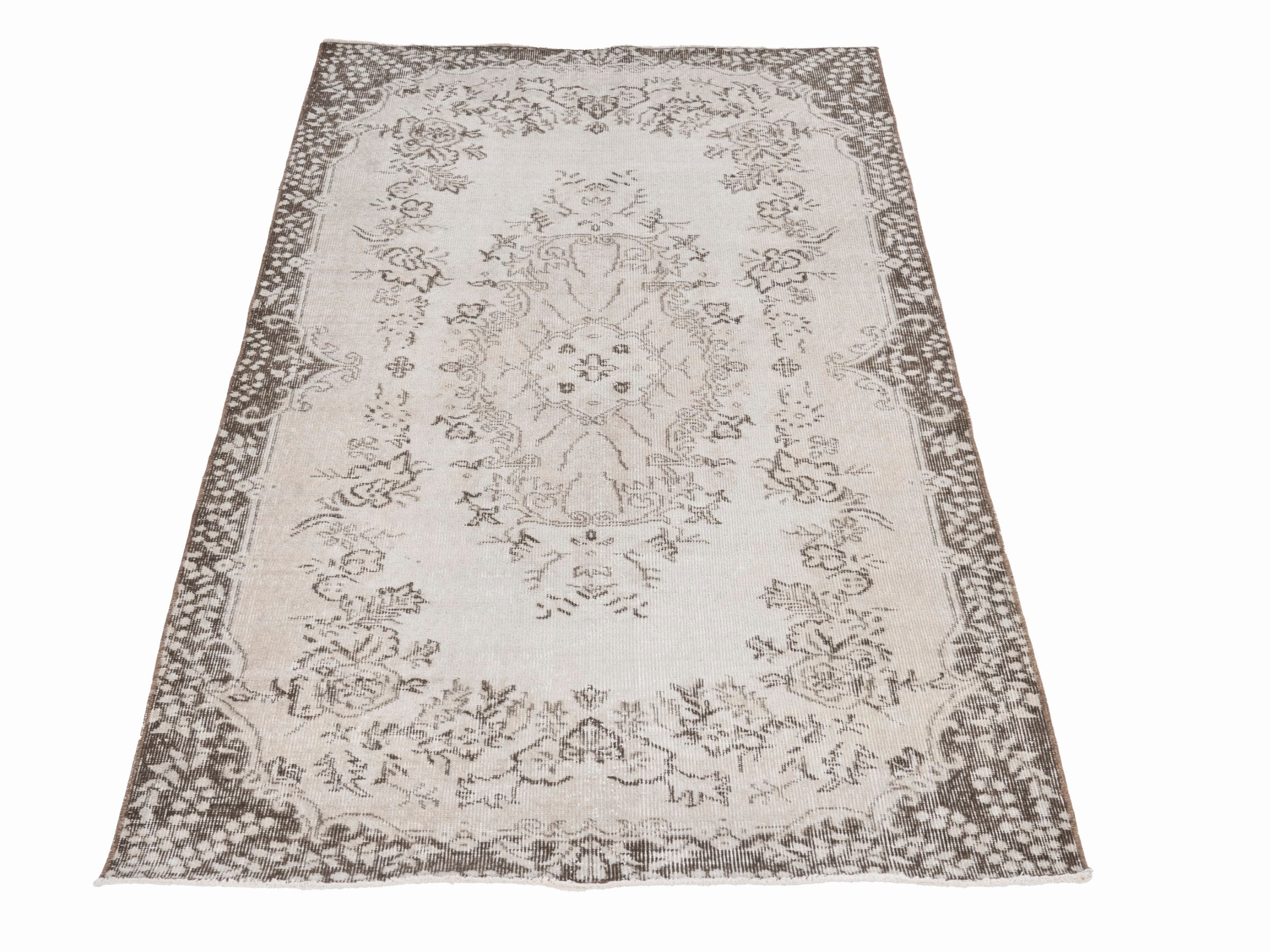 Turkish Isparta area rug in cream and taupe, view 2 of 10