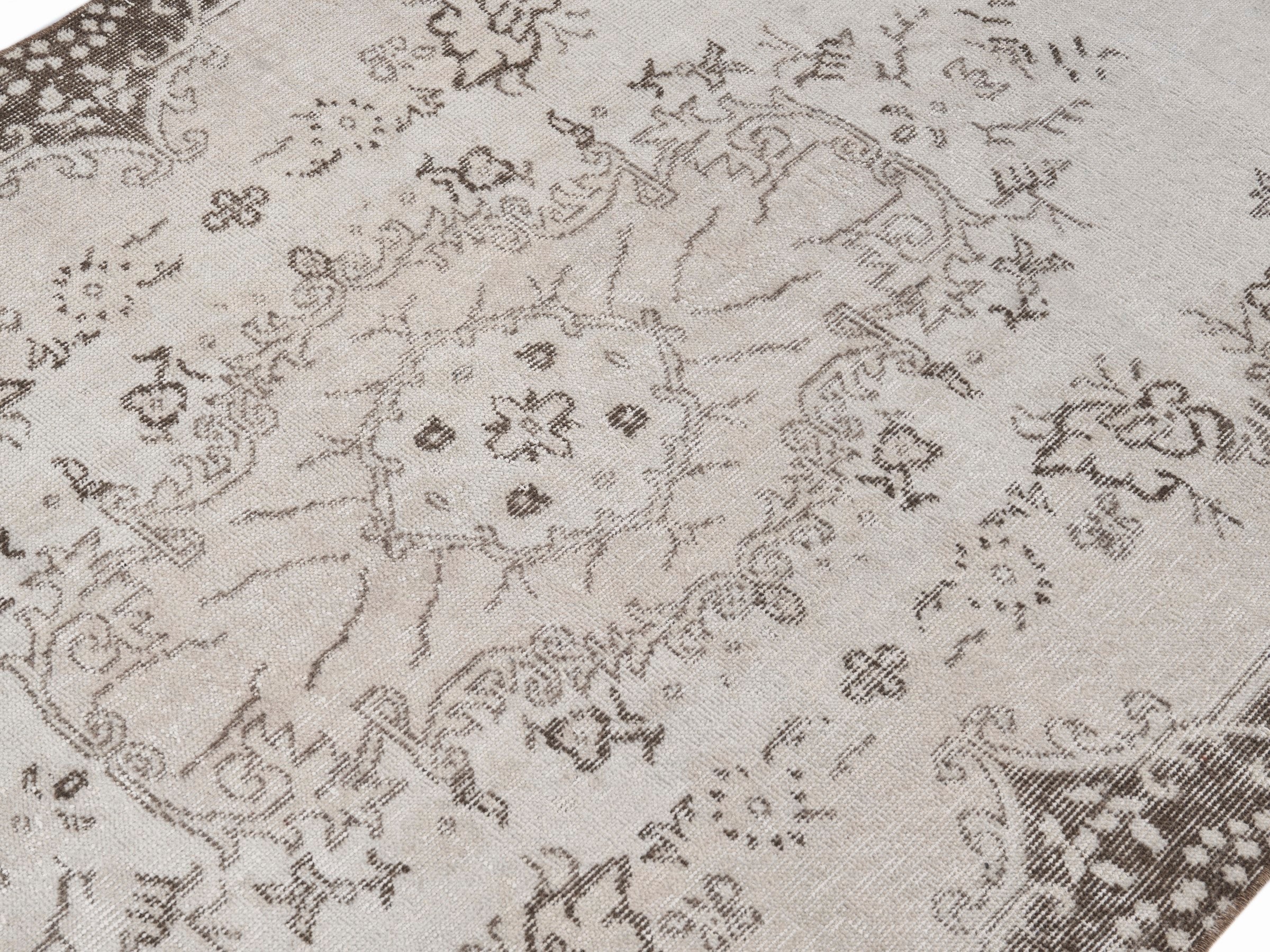 Turkish Isparta area rug in cream and taupe, view 5 of 10