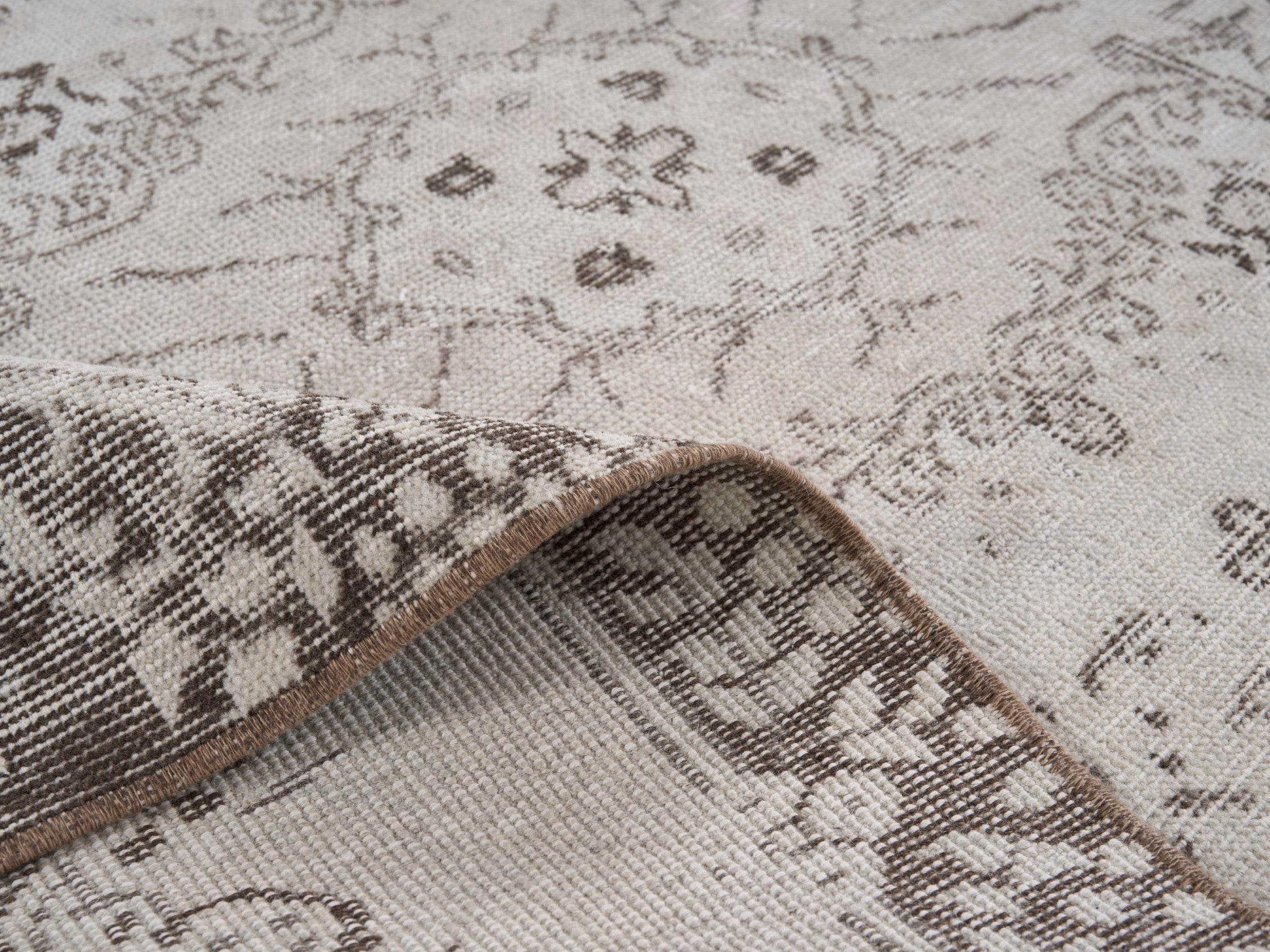 Turkish Isparta area rug in cream and taupe, view 9 of 10