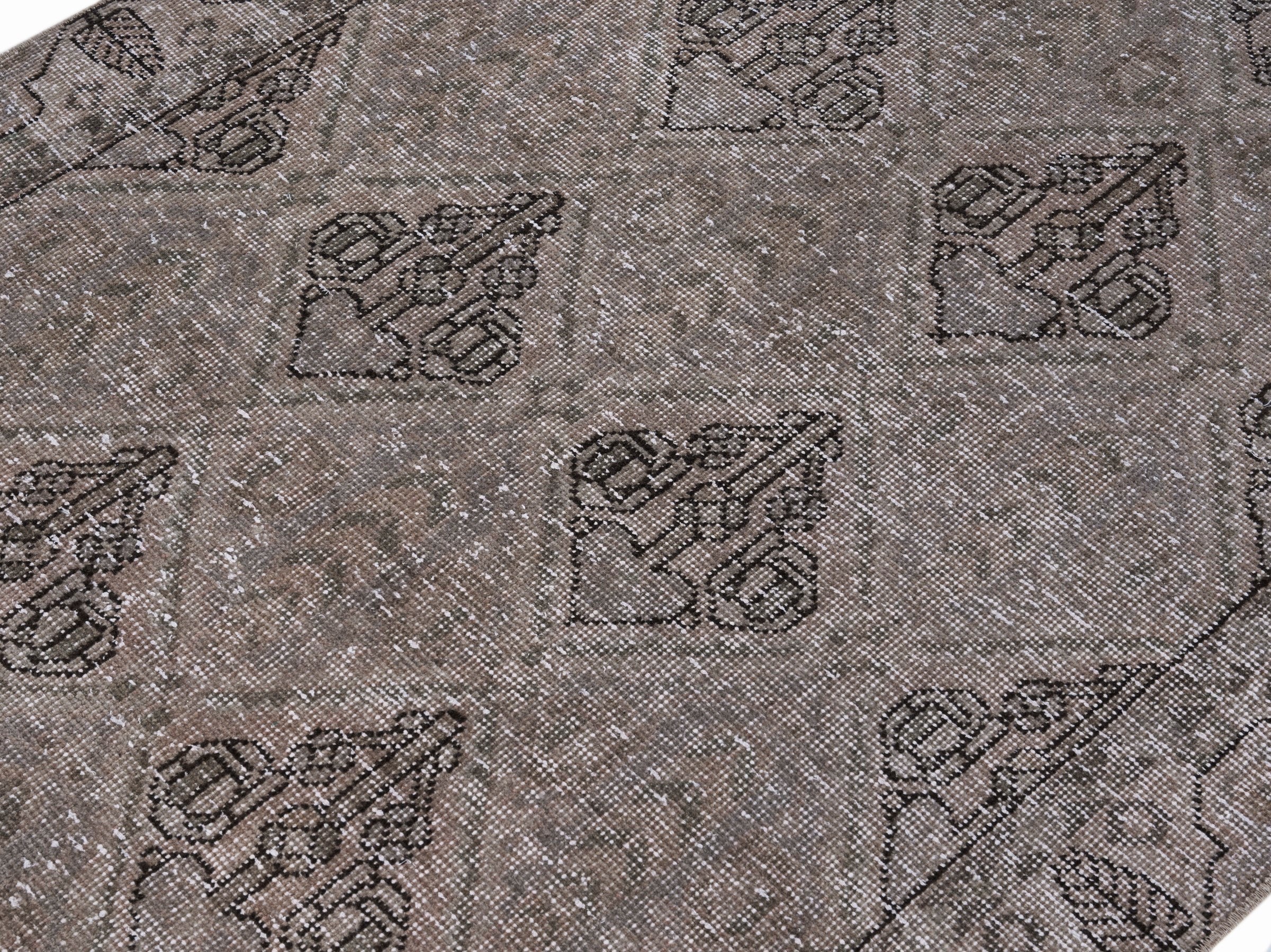 Persian Bakhtiari accent rug in taupe and greige, view 5 of 10