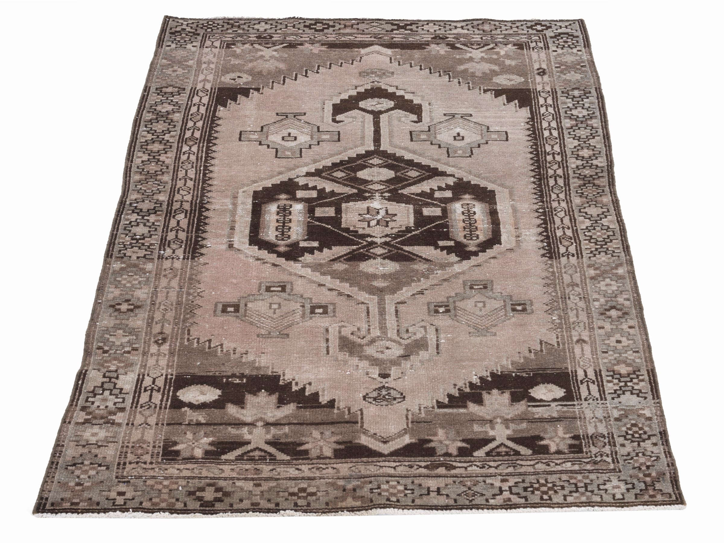 Persian Zanjan accent rug in muted pink and dark brown, view 2 of 10