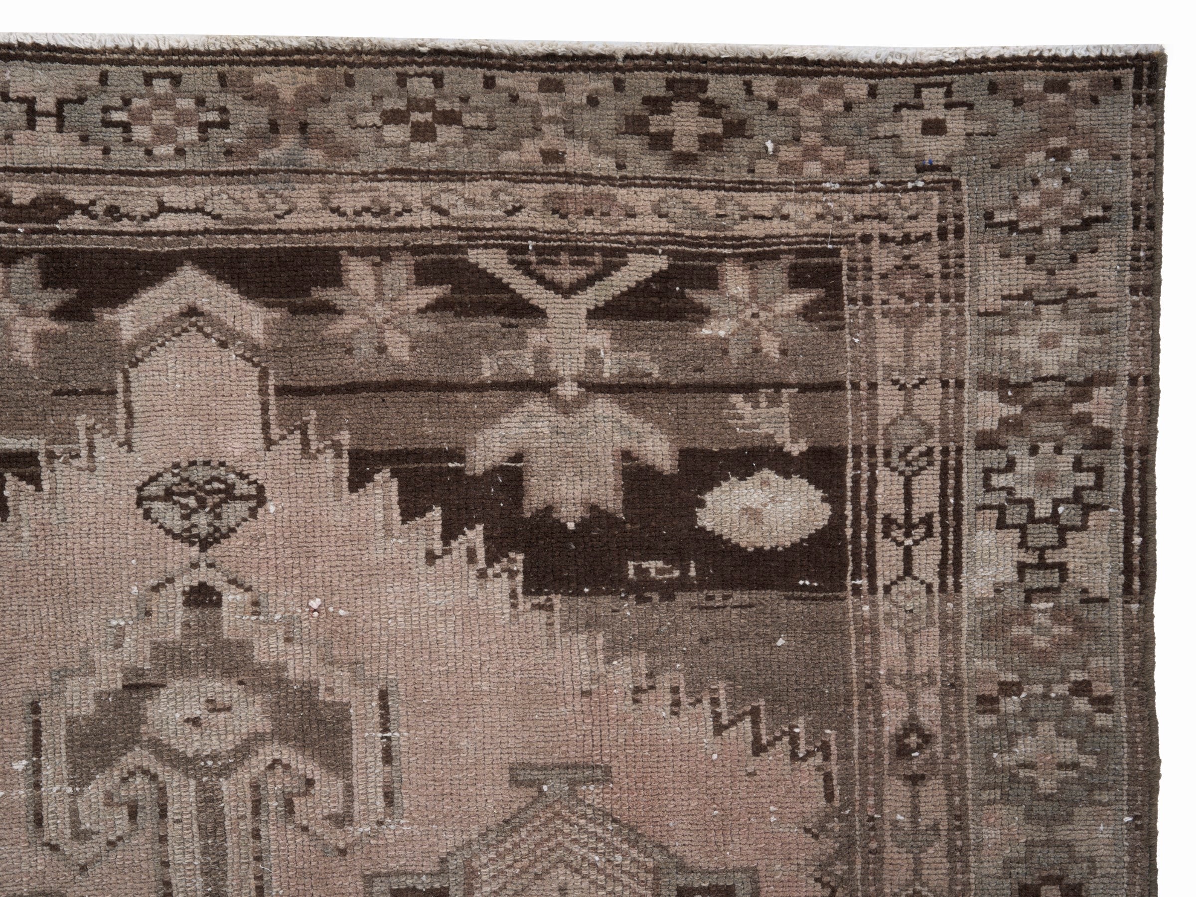 Persian Zanjan accent rug in muted pink and dark brown, view 8 of 10