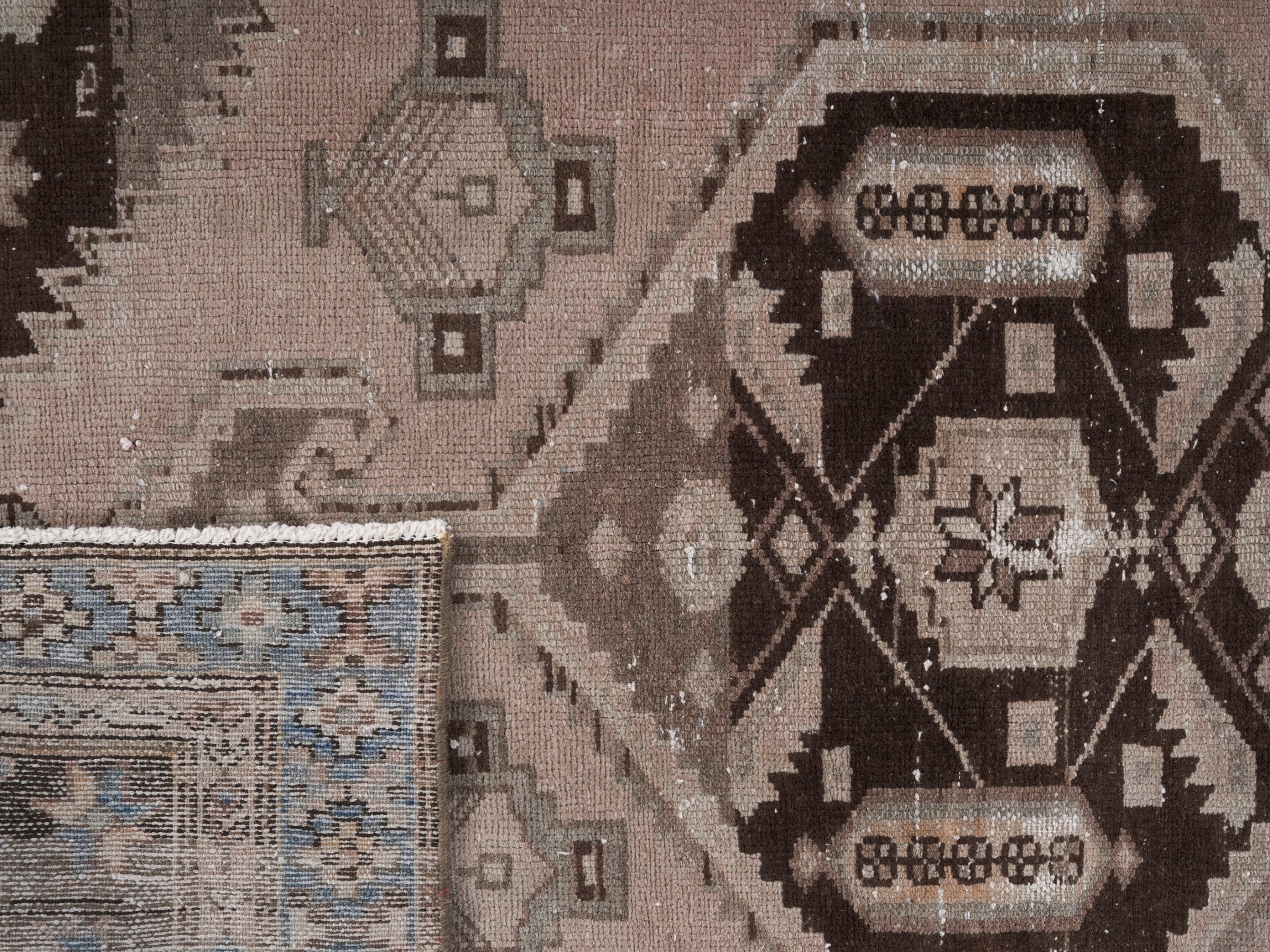 Persian Zanjan accent rug in muted pink and dark brown, view 10 of 10