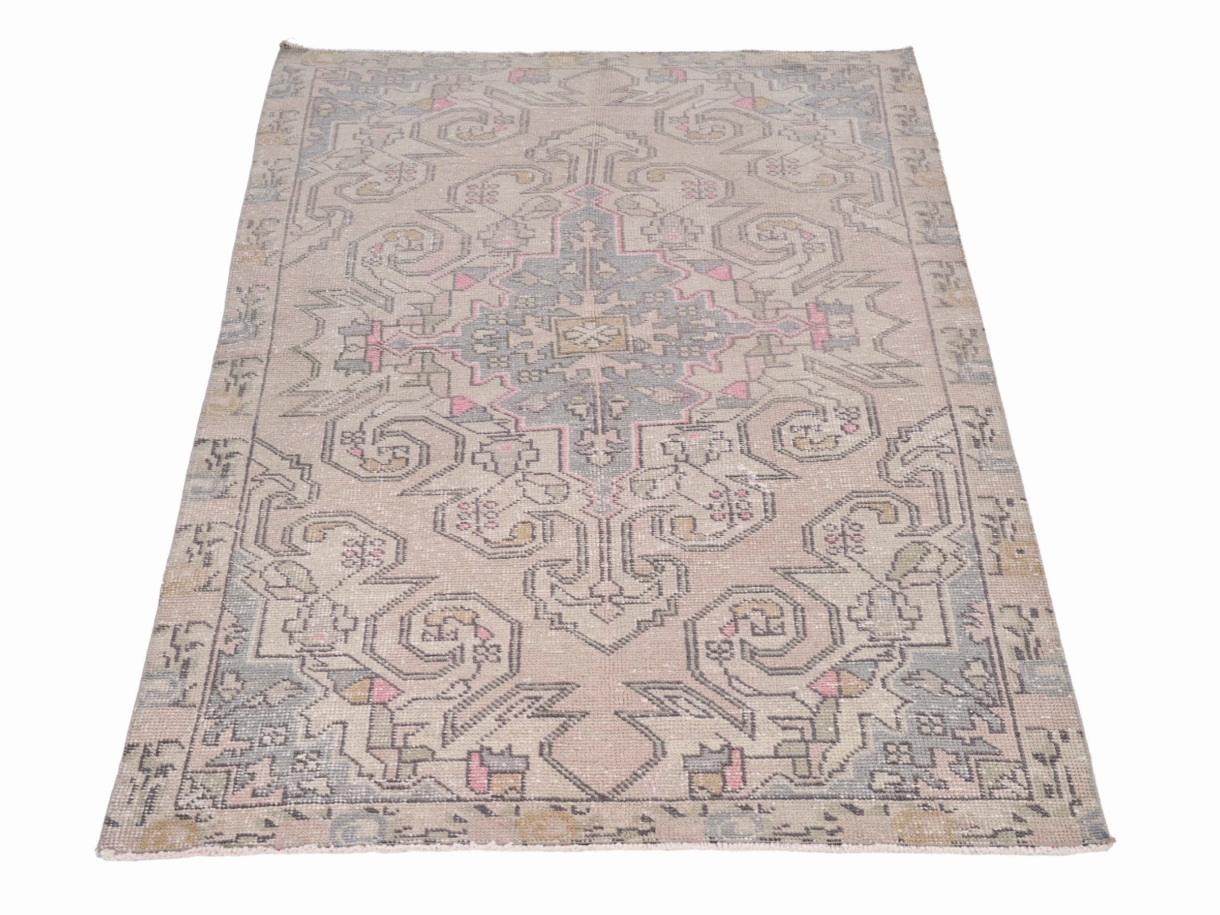 Turkish Anatolian area rug in beige and dusty blue, view 2 of 10