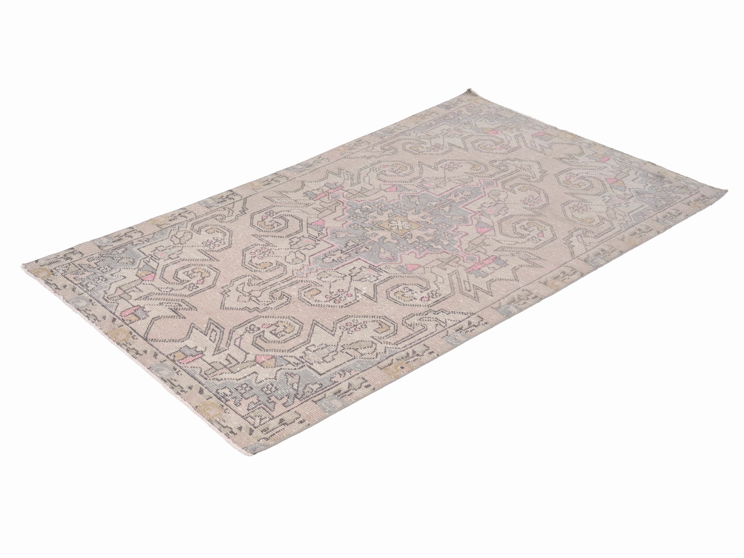 Turkish Anatolian area rug in beige and dusty blue, view 3 of 10