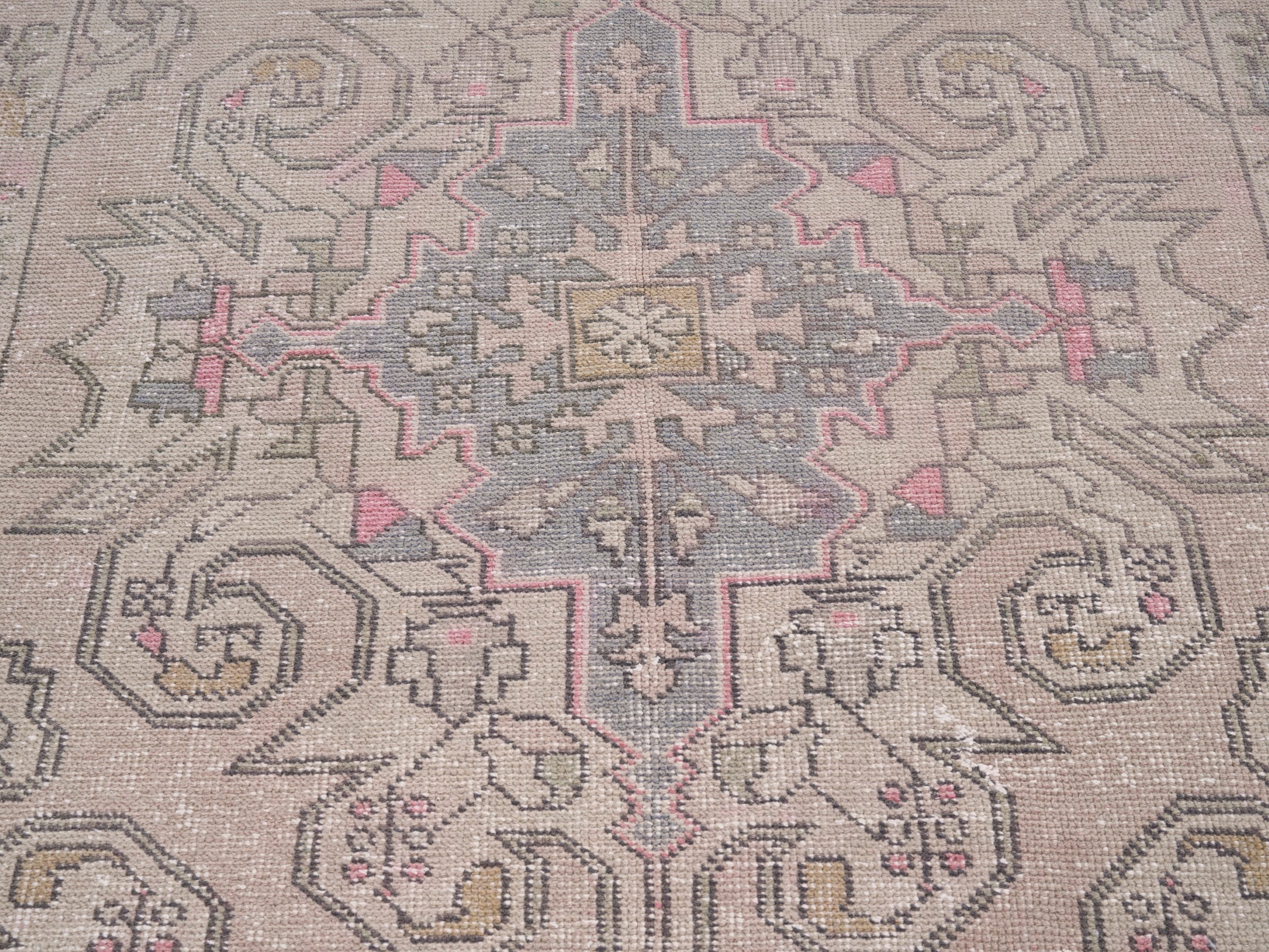 Turkish Anatolian area rug in beige and dusty blue, view 4 of 10