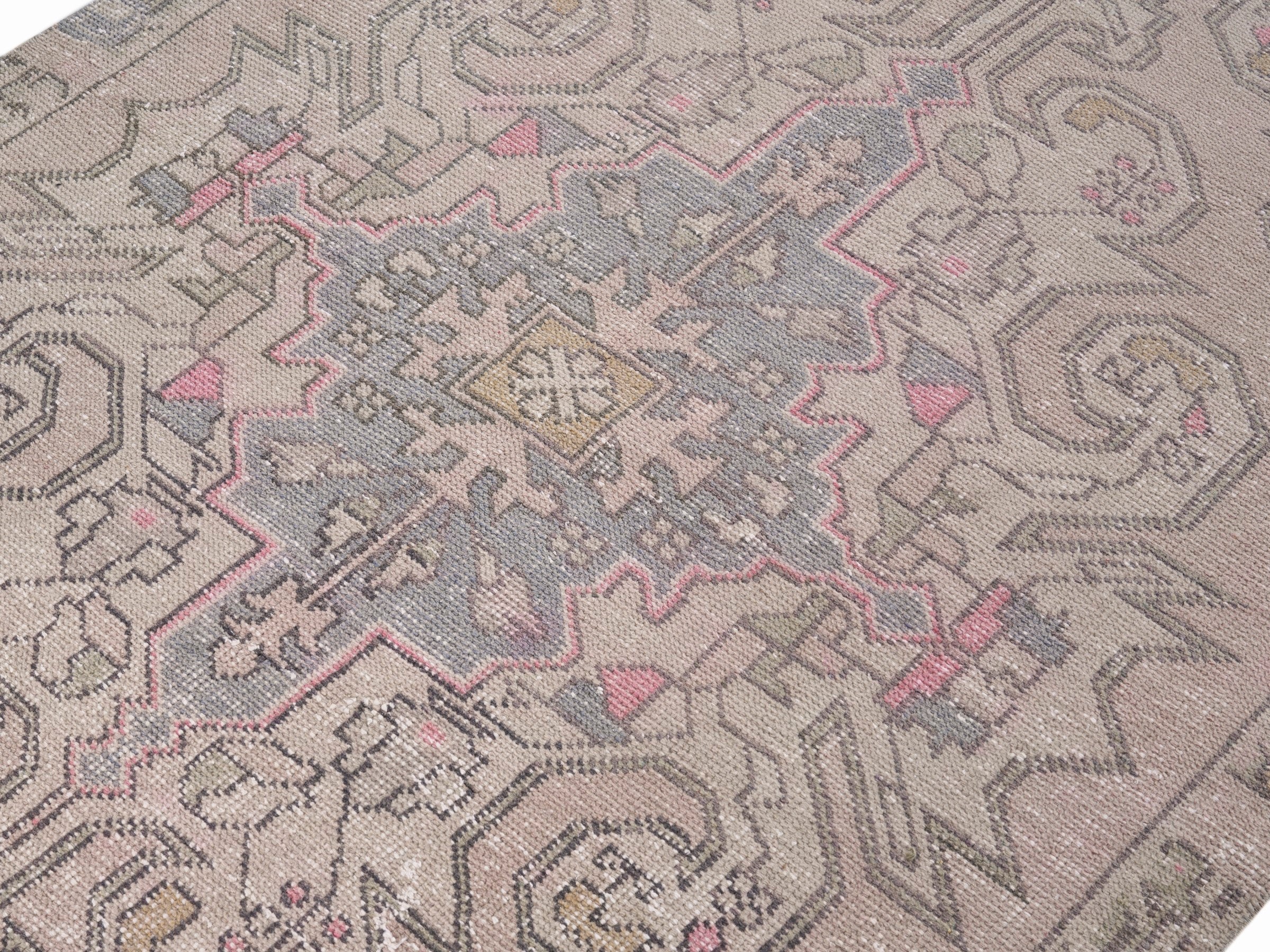 Turkish Anatolian area rug in beige and dusty blue, view 5 of 10