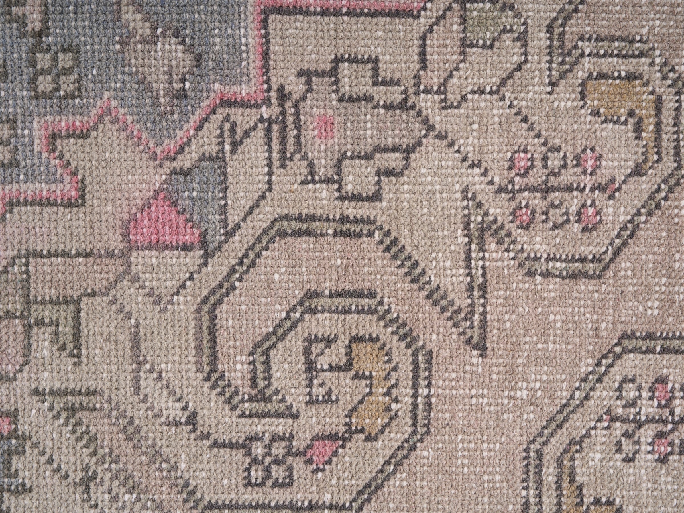Turkish Anatolian area rug in beige and dusty blue, view 7 of 10