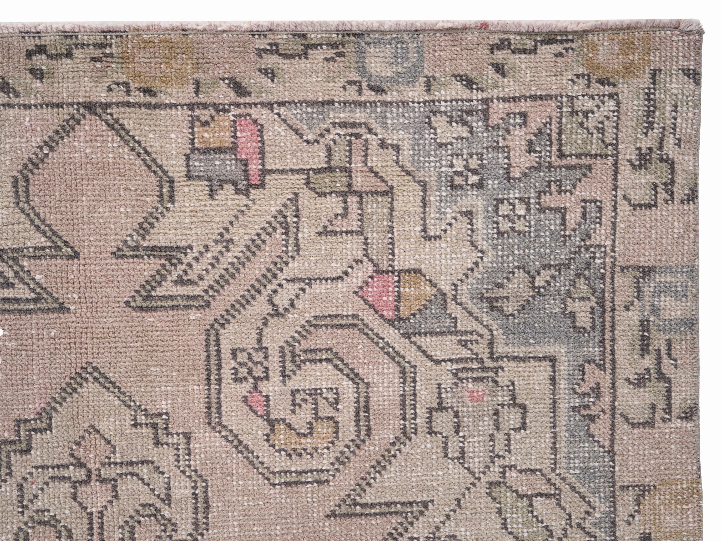 Turkish Anatolian area rug in beige and dusty blue, view 8 of 10