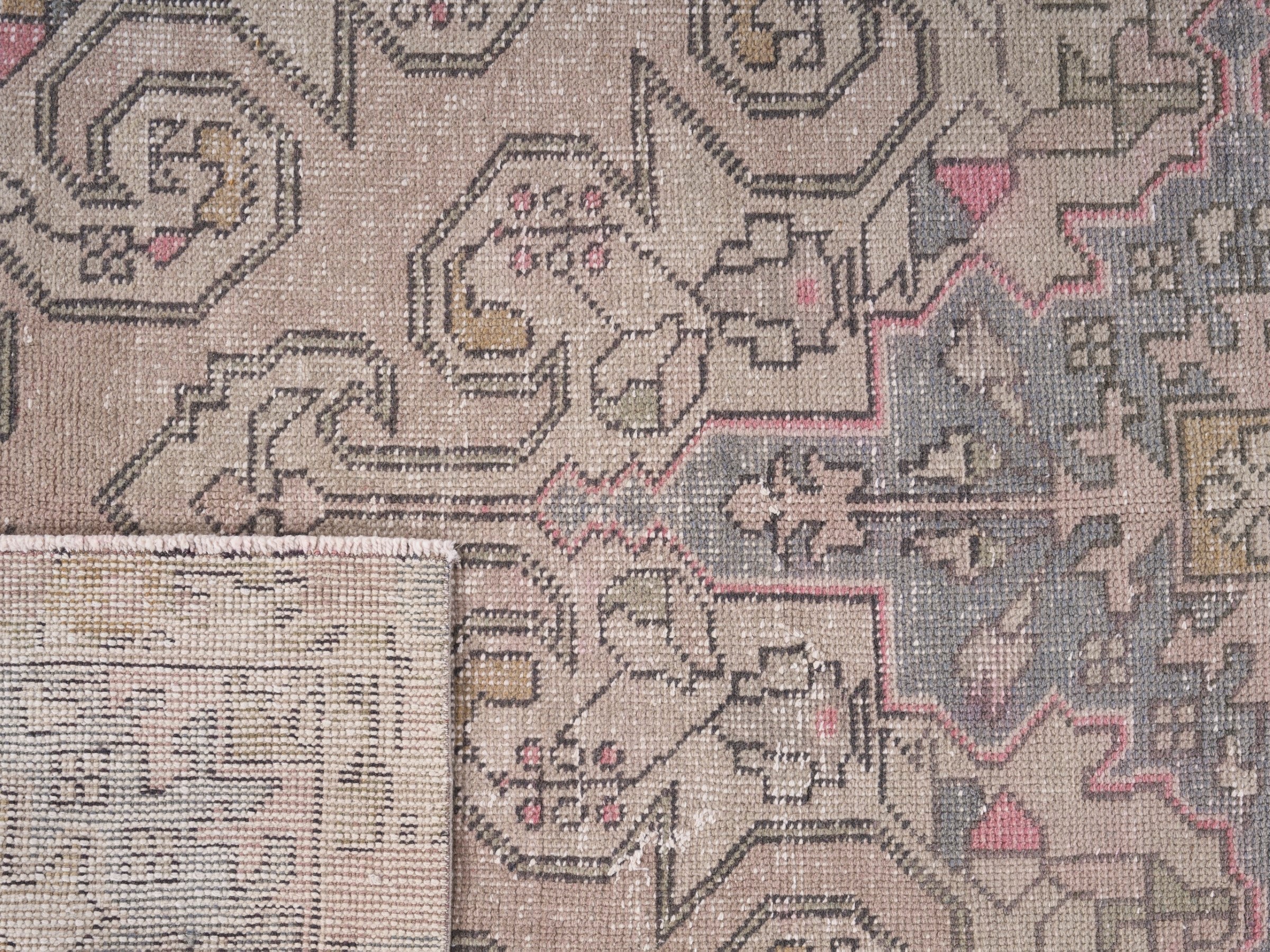 Turkish Anatolian area rug in beige and dusty blue, view 10 of 10
