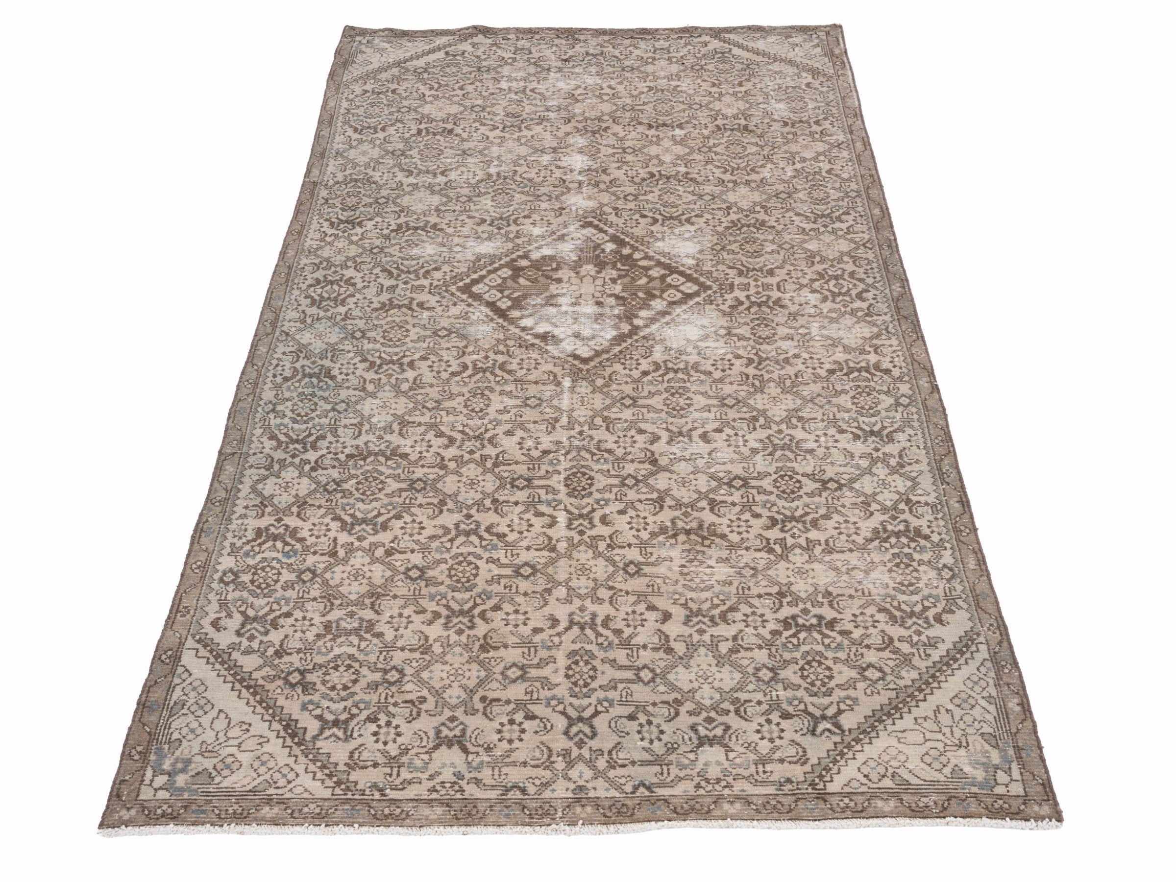 Persian Hamedan area rug in taupe and greige, view 2 of 10