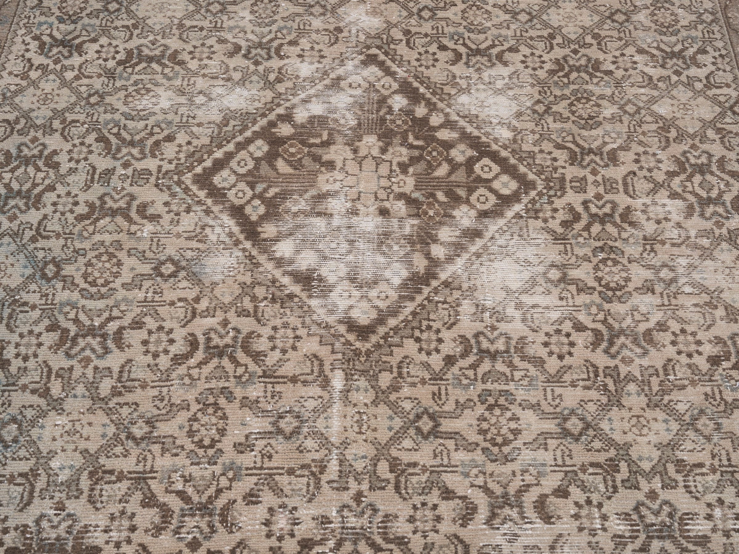 Persian Hamedan area rug in taupe and greige, view 4 of 10