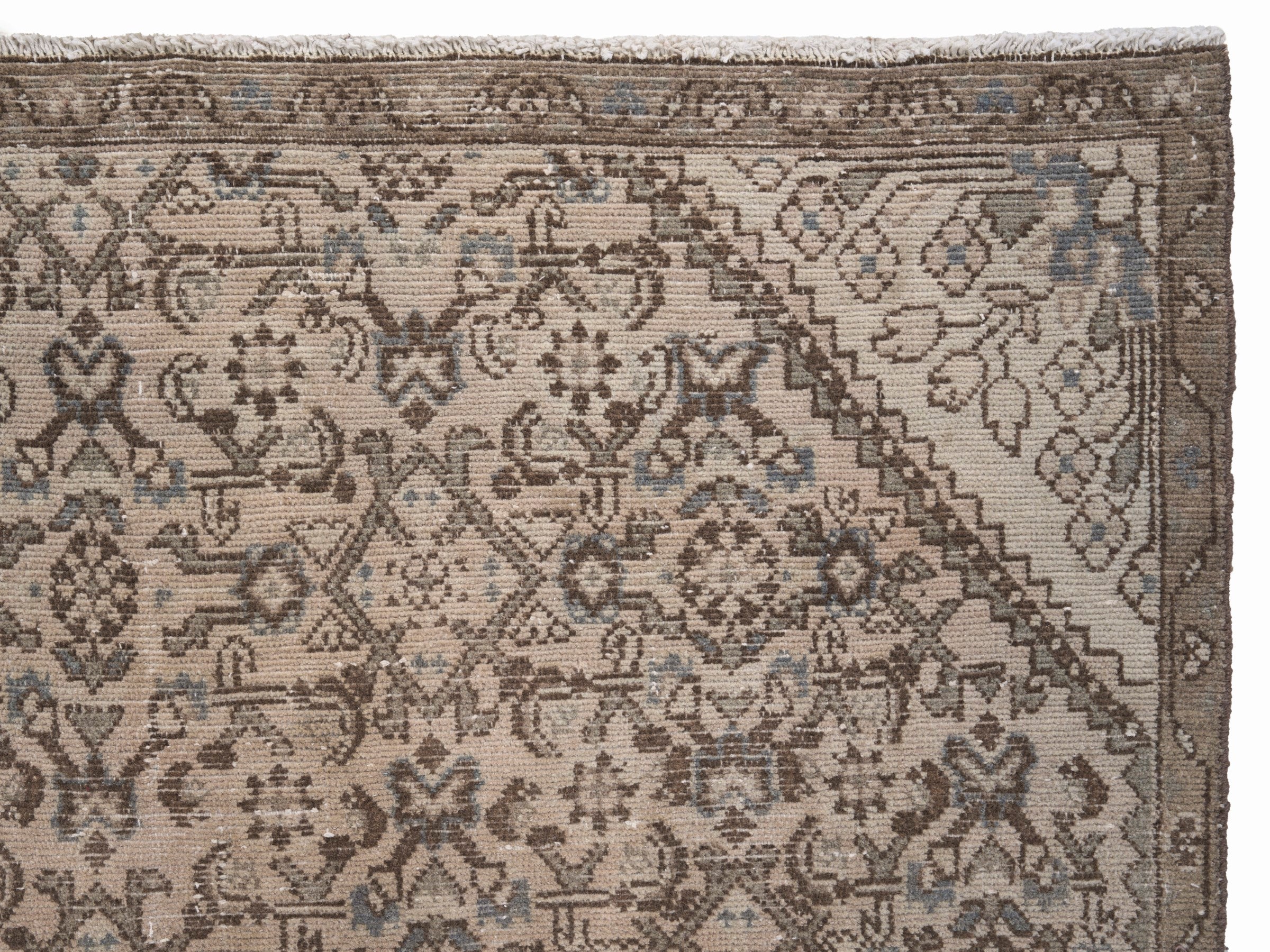 Persian Hamedan area rug in taupe and greige, view 8 of 10