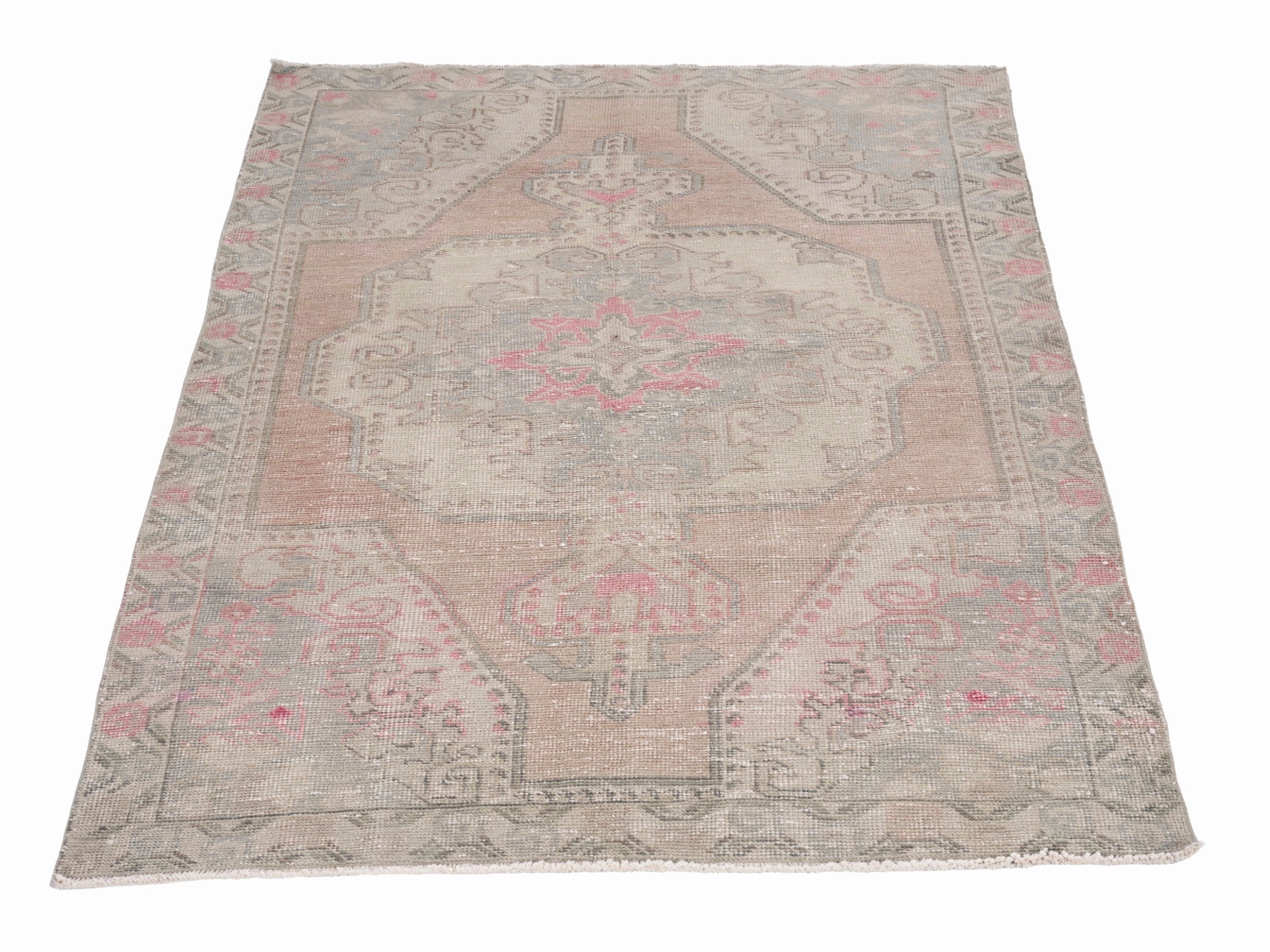 Turkish Anatolian area rug in cream and muted pink, view 2 of 10