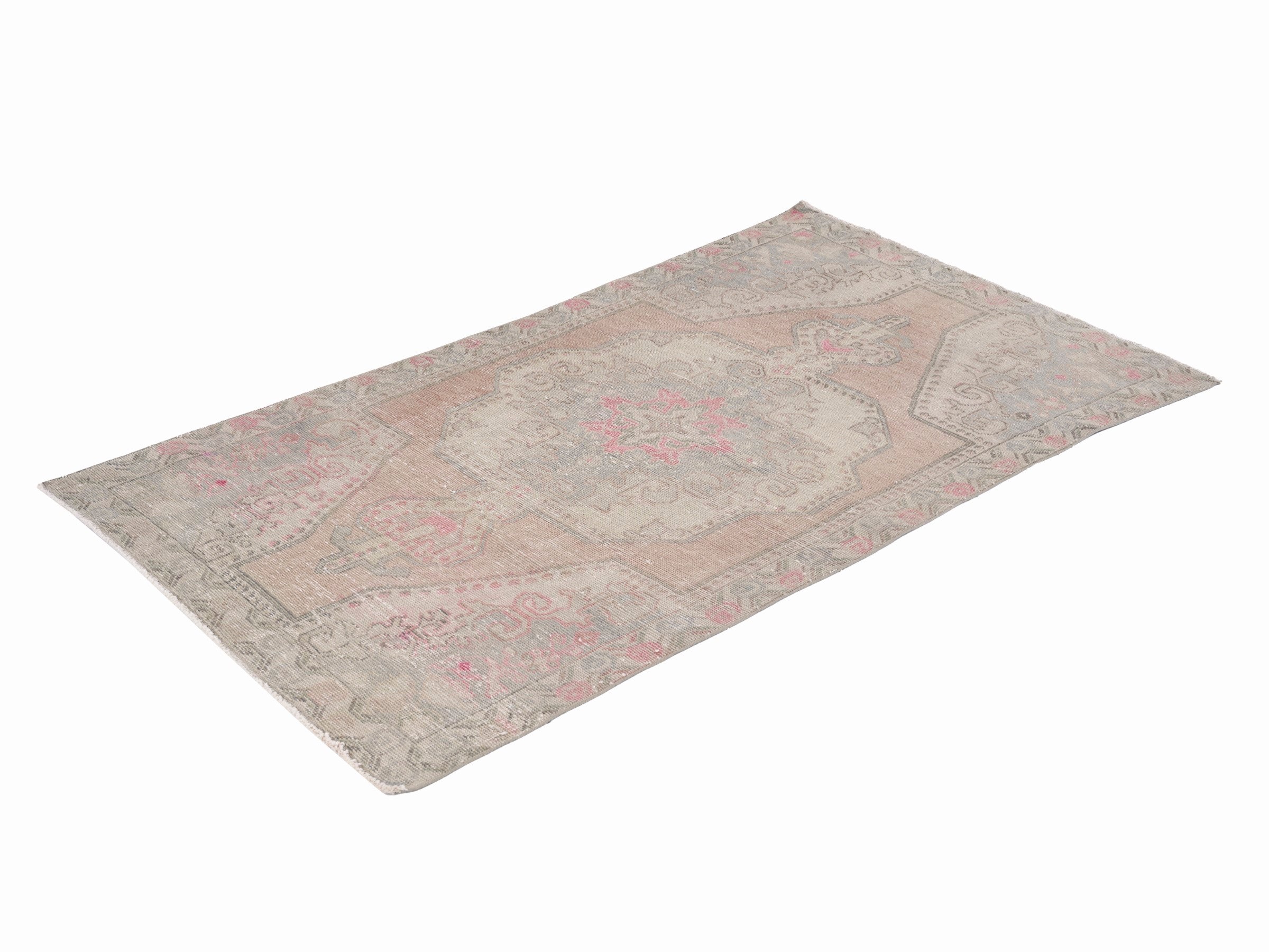 Turkish Anatolian area rug in cream and muted pink, view 3 of 10