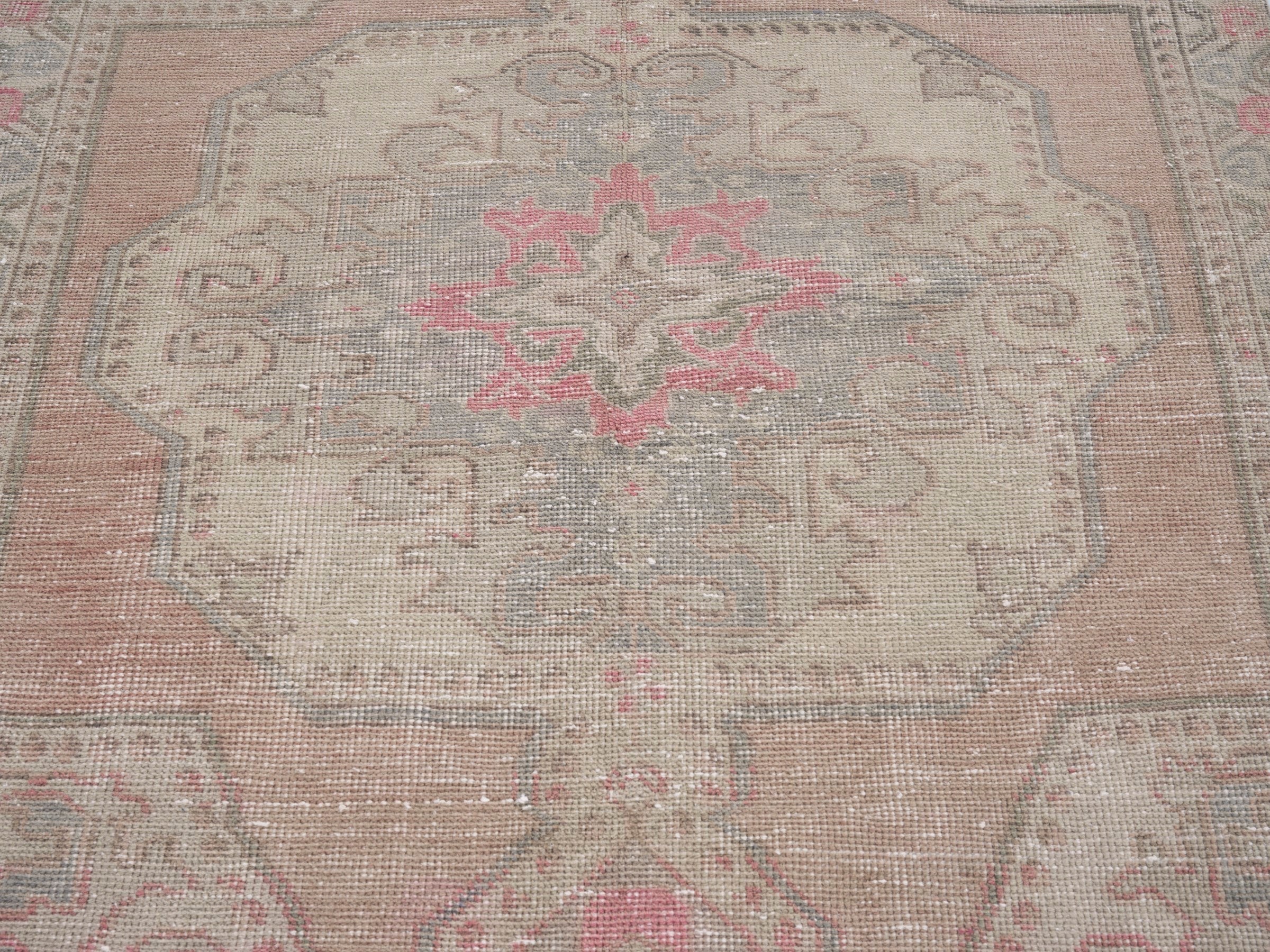 Turkish Anatolian area rug in cream and muted pink, view 4 of 10