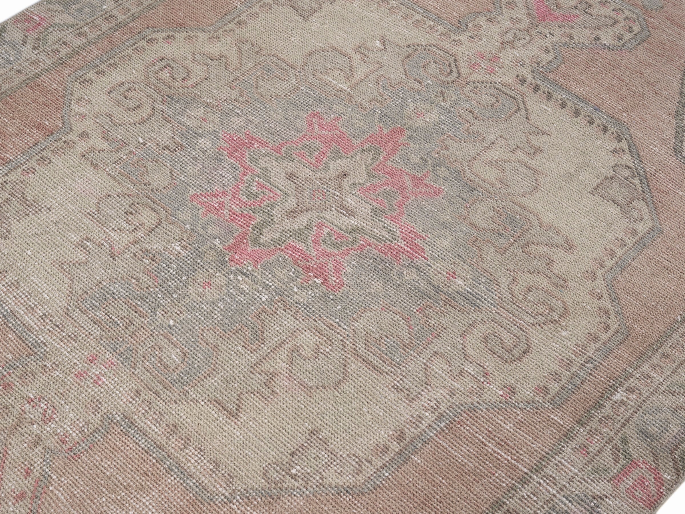 Turkish Anatolian area rug in cream and muted pink, view 5 of 10