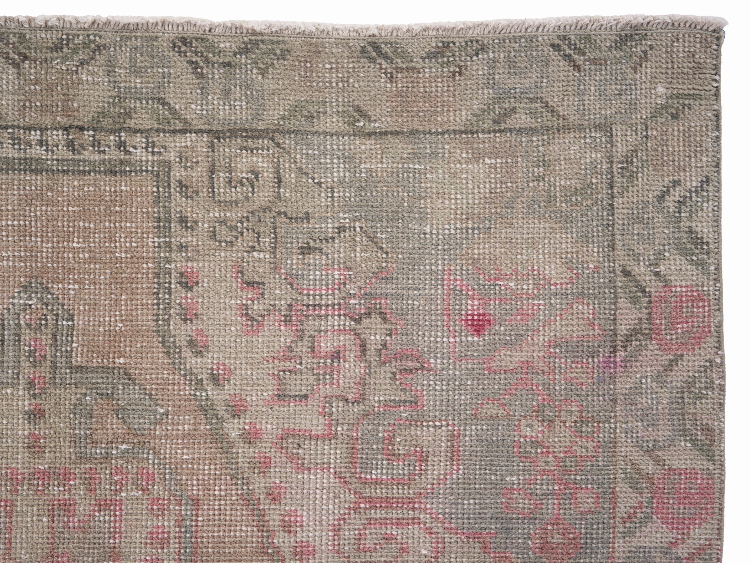 Turkish Anatolian area rug in cream and muted pink, view 8 of 10