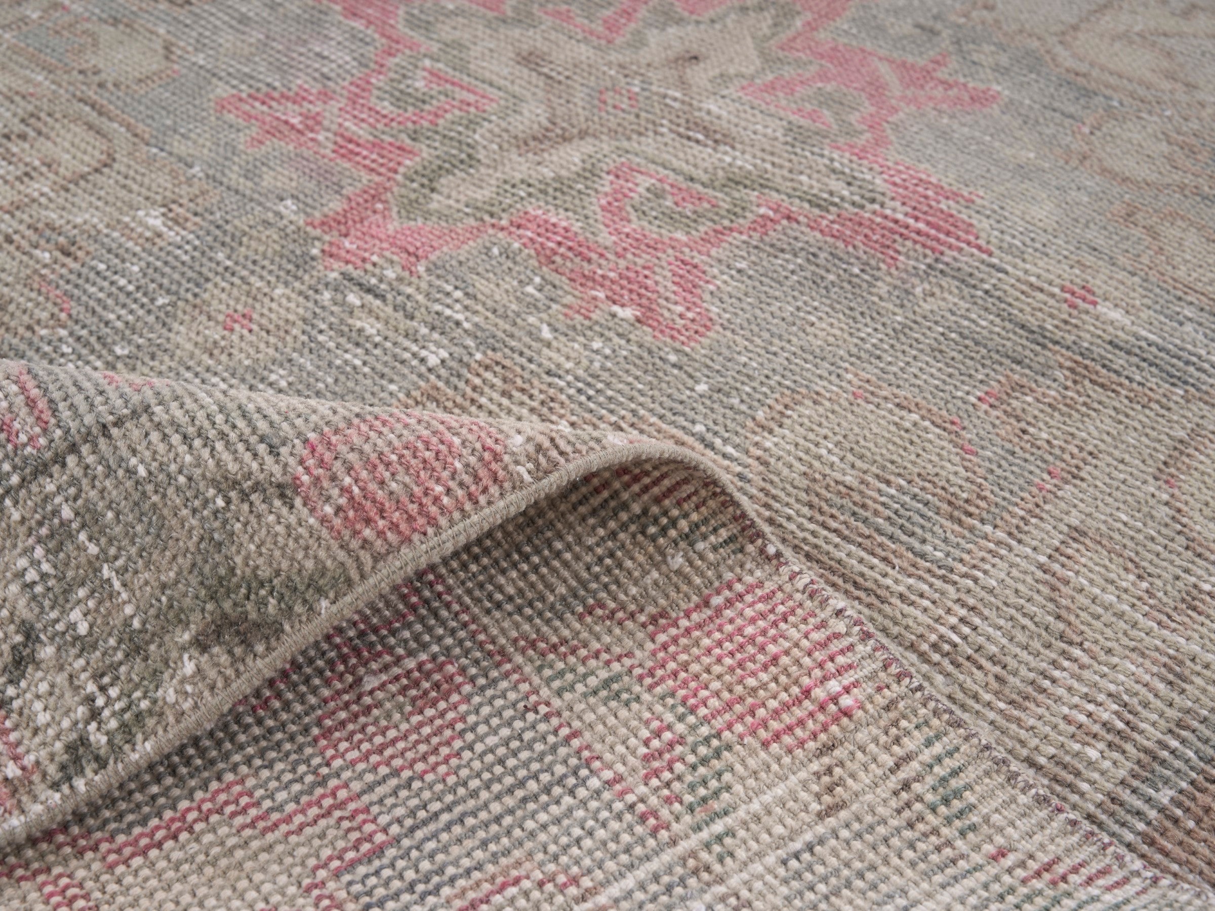 Turkish Anatolian area rug in cream and muted pink, view 9 of 10