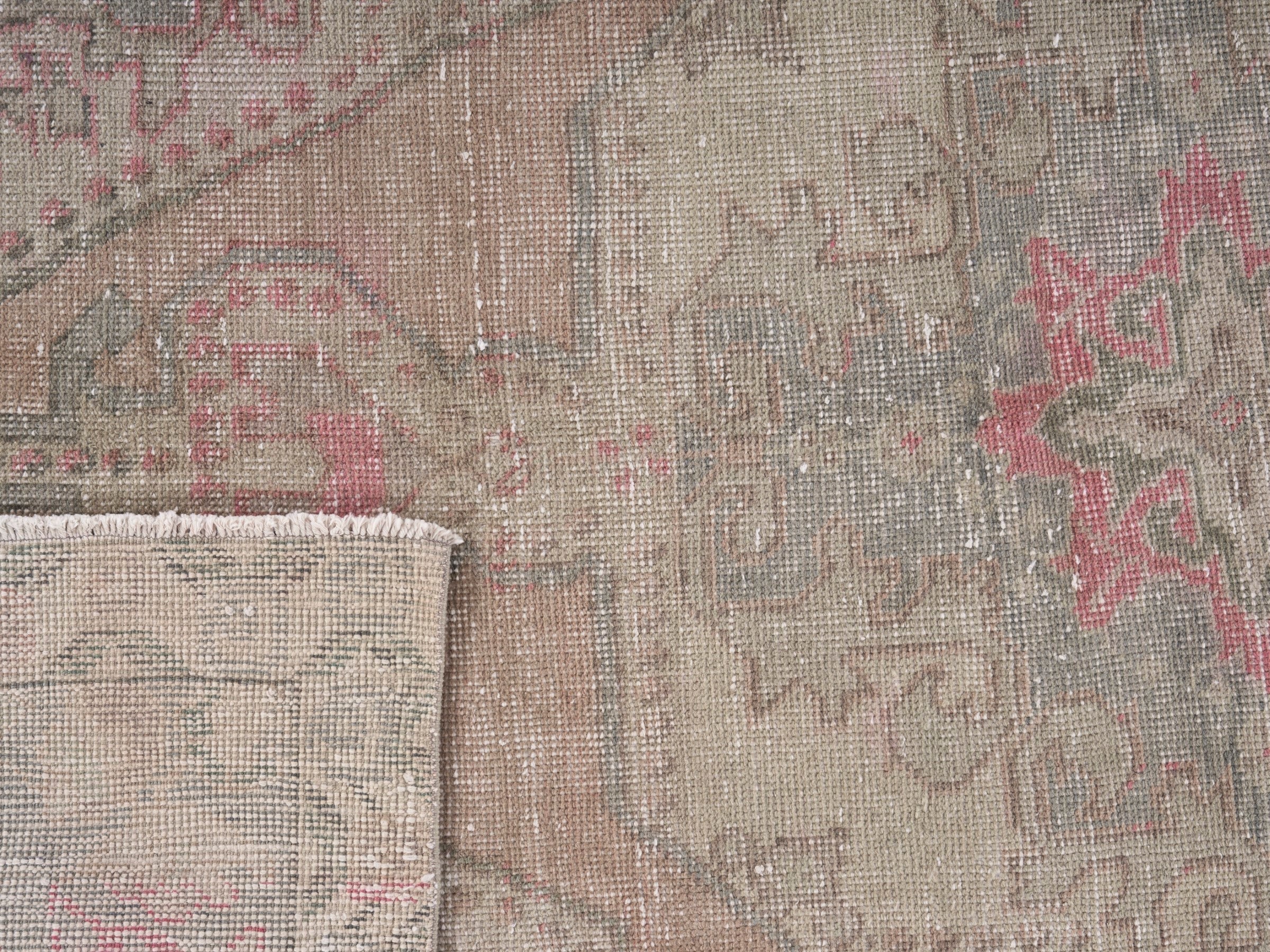 Turkish Anatolian area rug in cream and muted pink, view 10 of 10