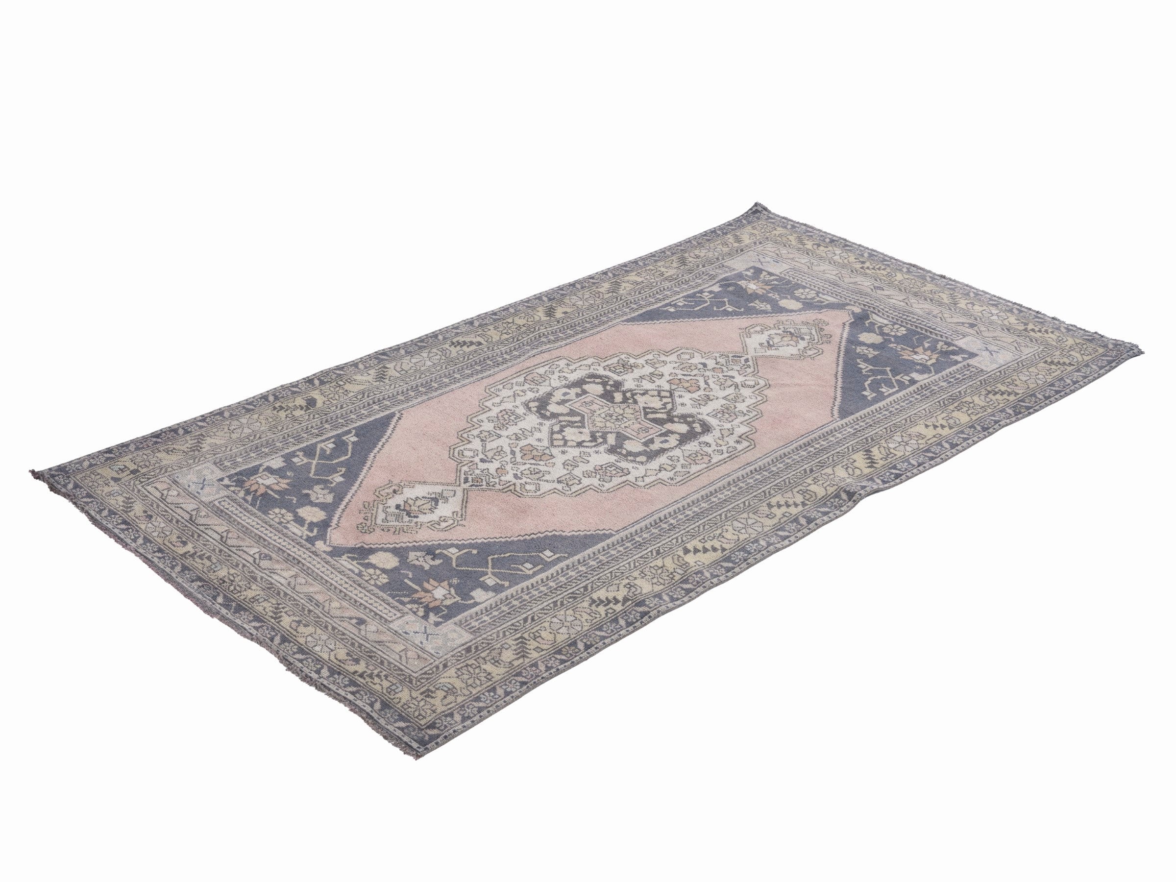 Turkish Anatolian area rug in navy and muted pink, view 3 of 10