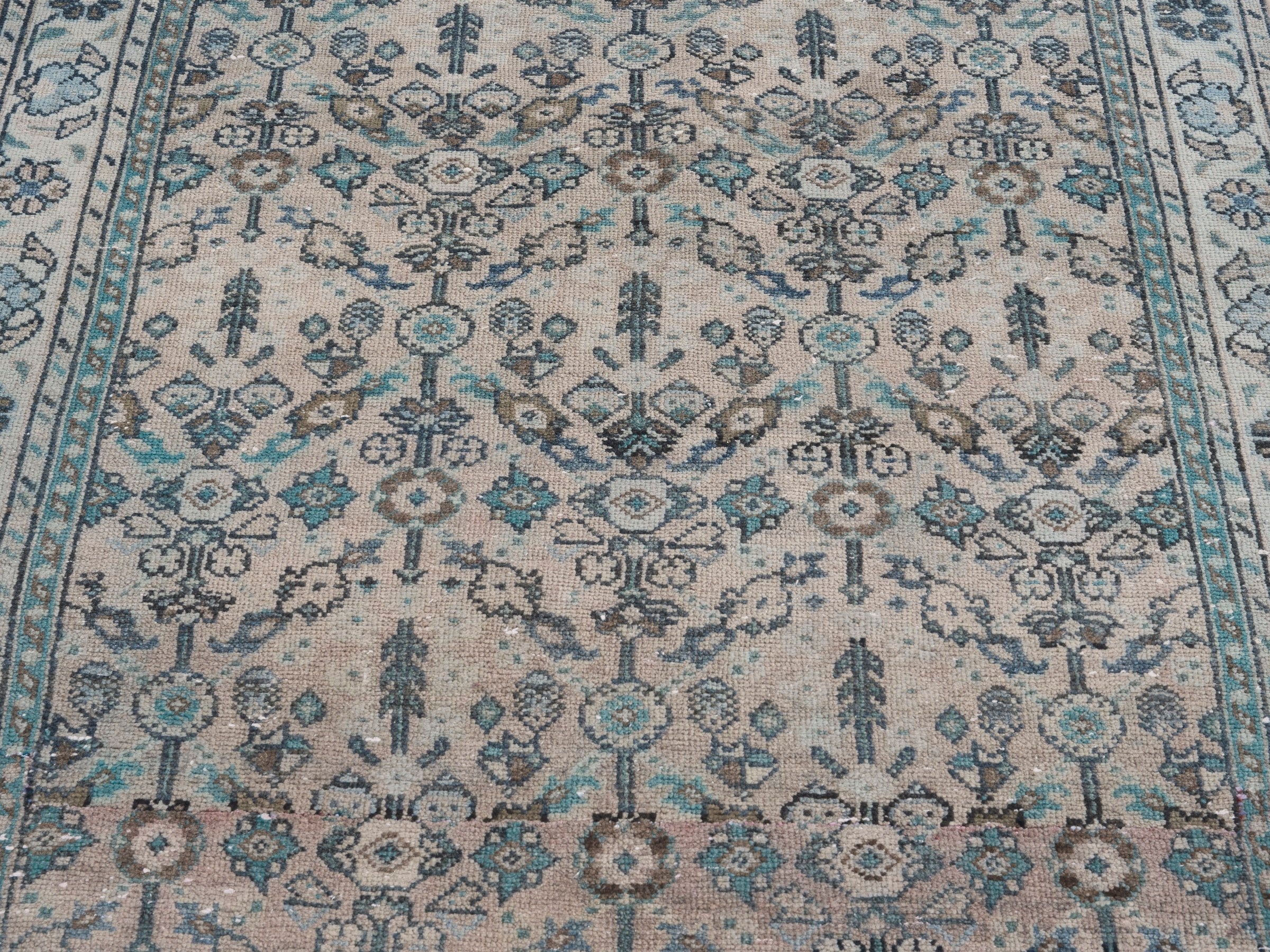 Persian Arak runner rug in beige and dusty blue, view 4 of 10