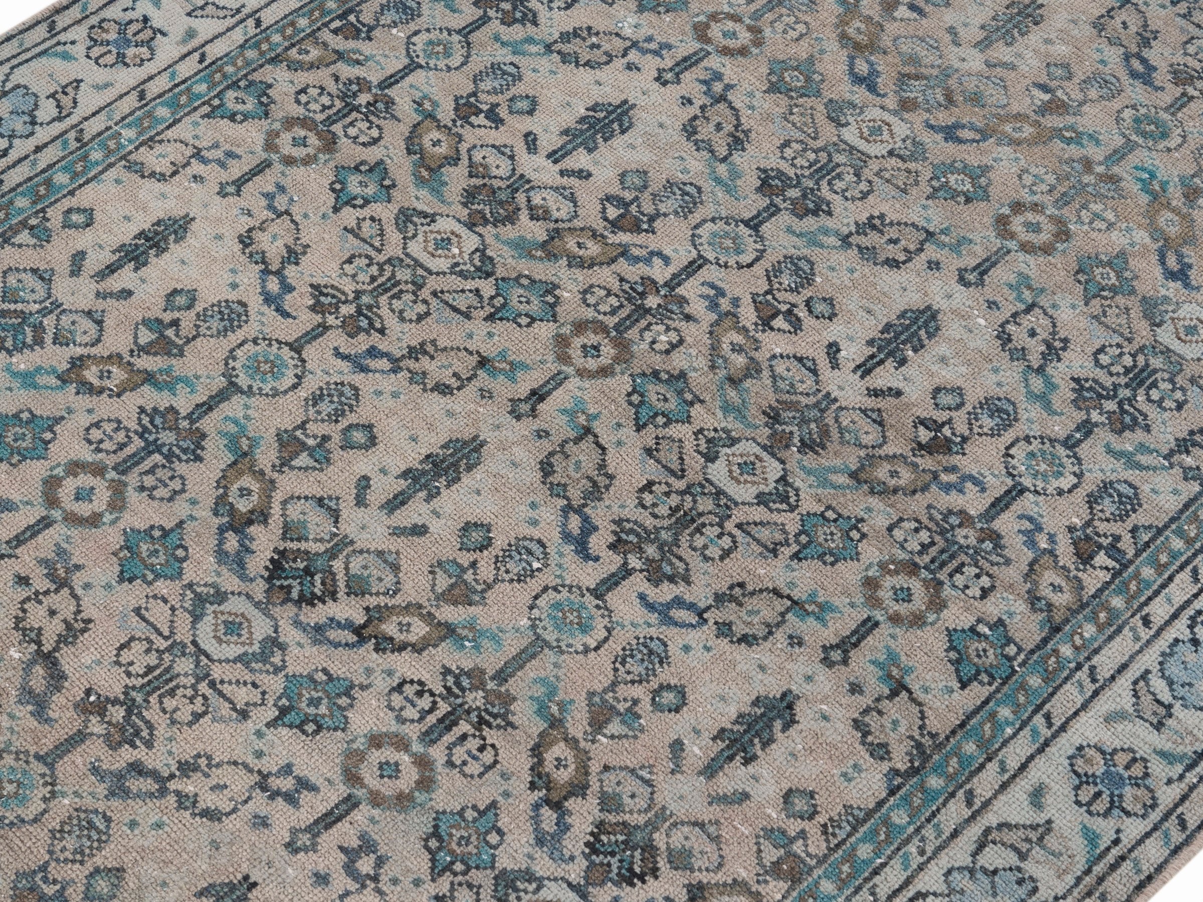 Persian Arak runner rug in beige and dusty blue, view 5 of 10
