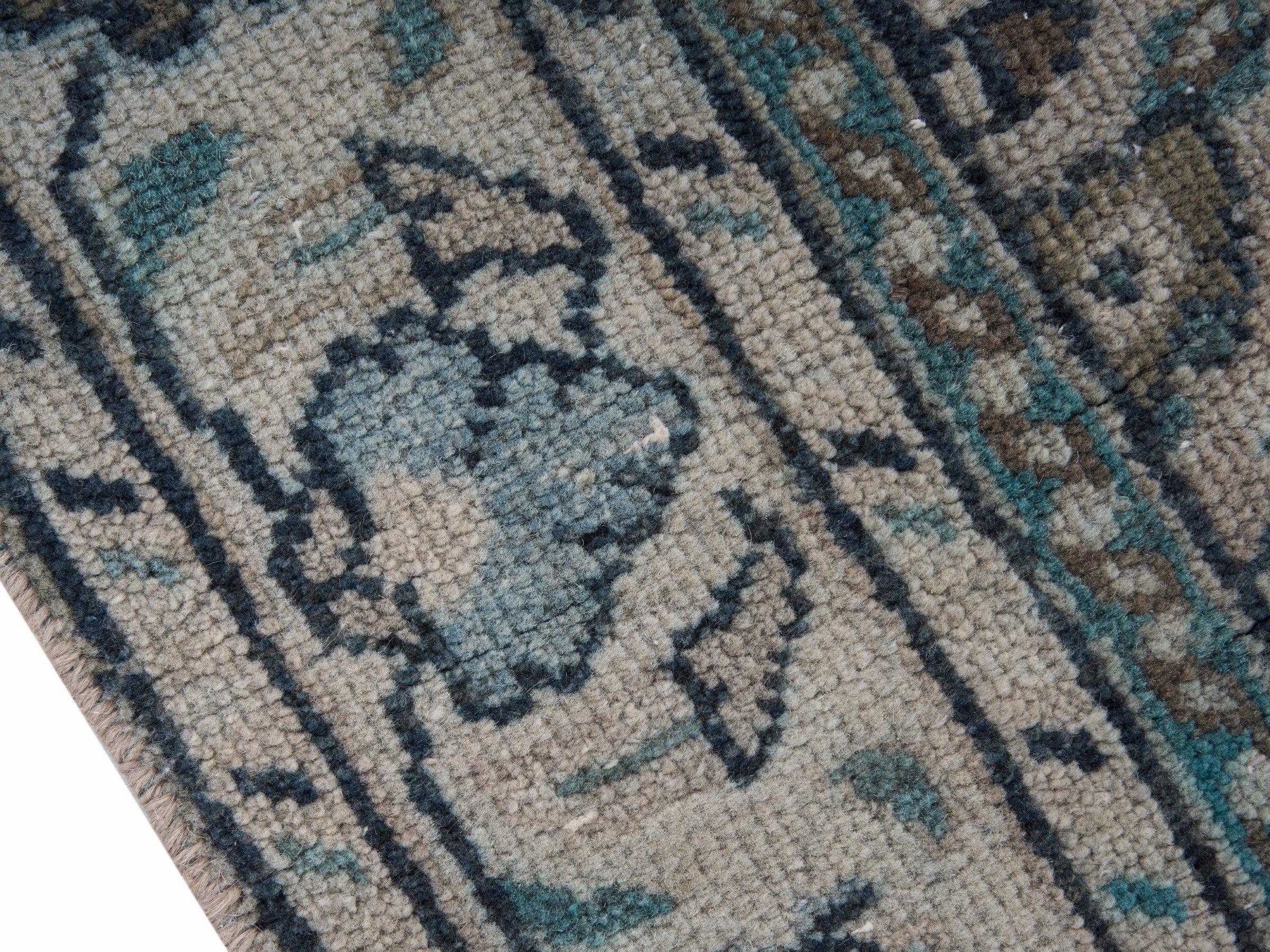 Persian Arak runner rug in beige and dusty blue, view 6 of 10