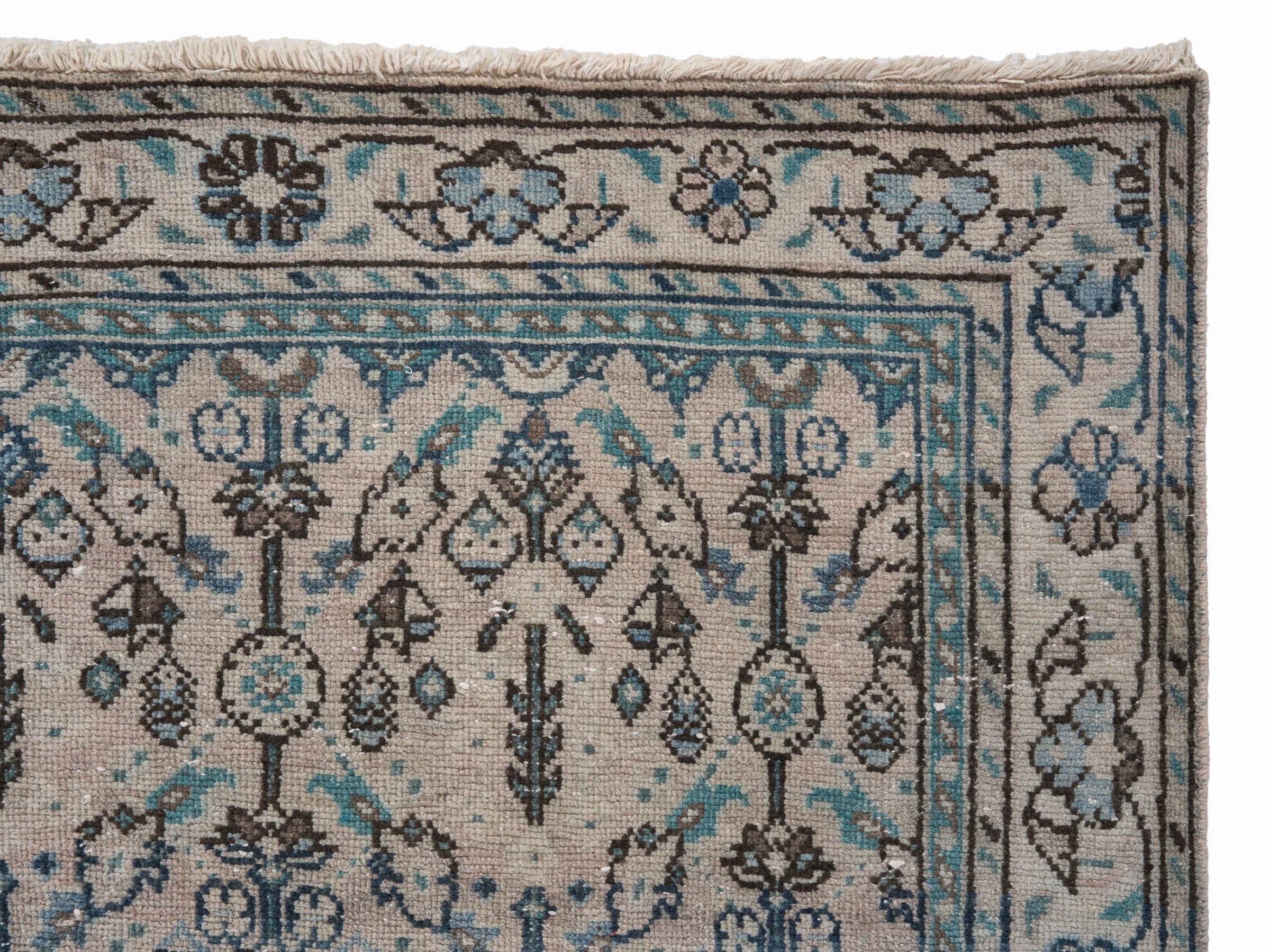 Persian Arak runner rug in beige and dusty blue, view 8 of 10