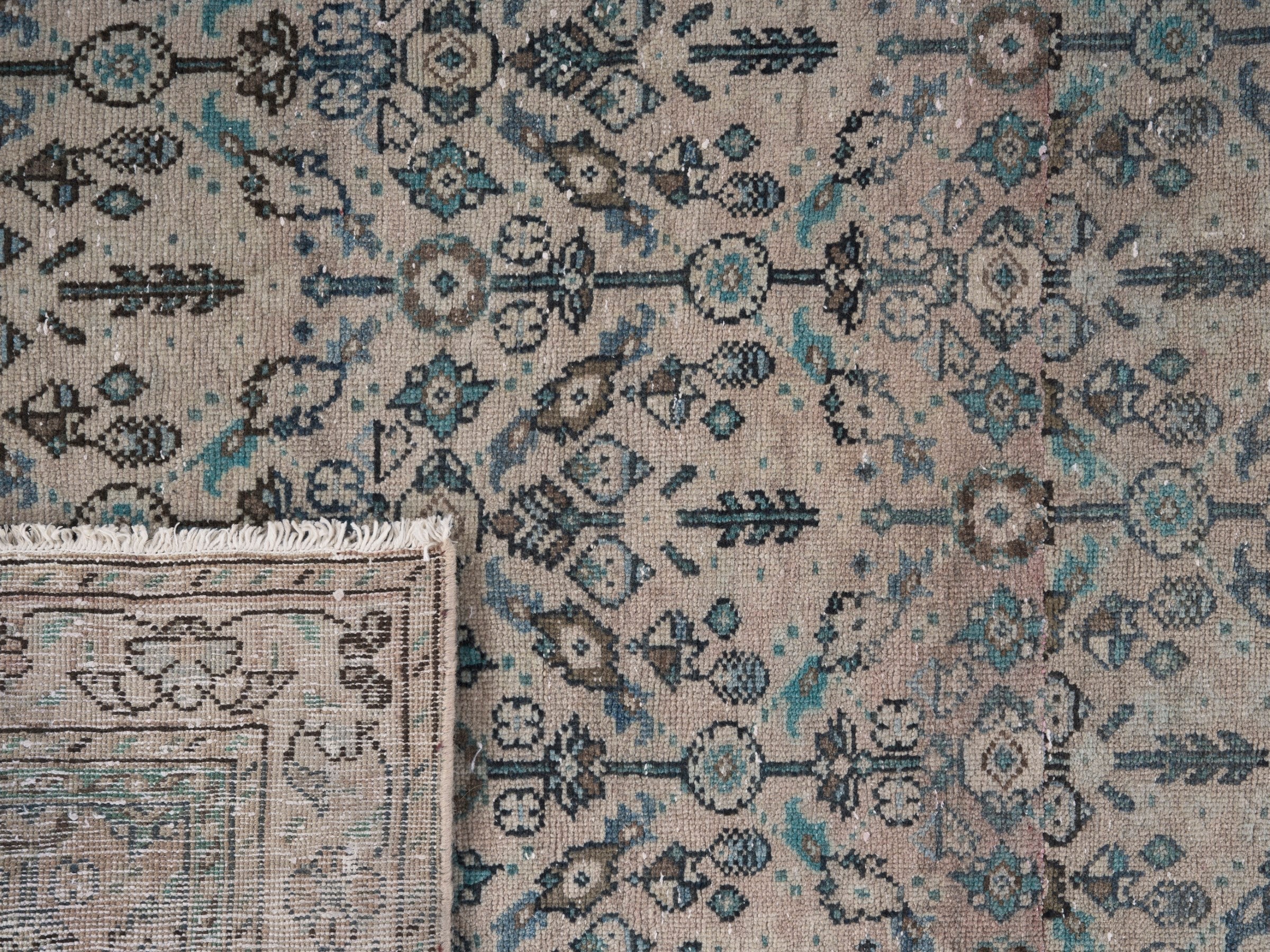 Persian Arak runner rug in beige and dusty blue, view 10 of 10