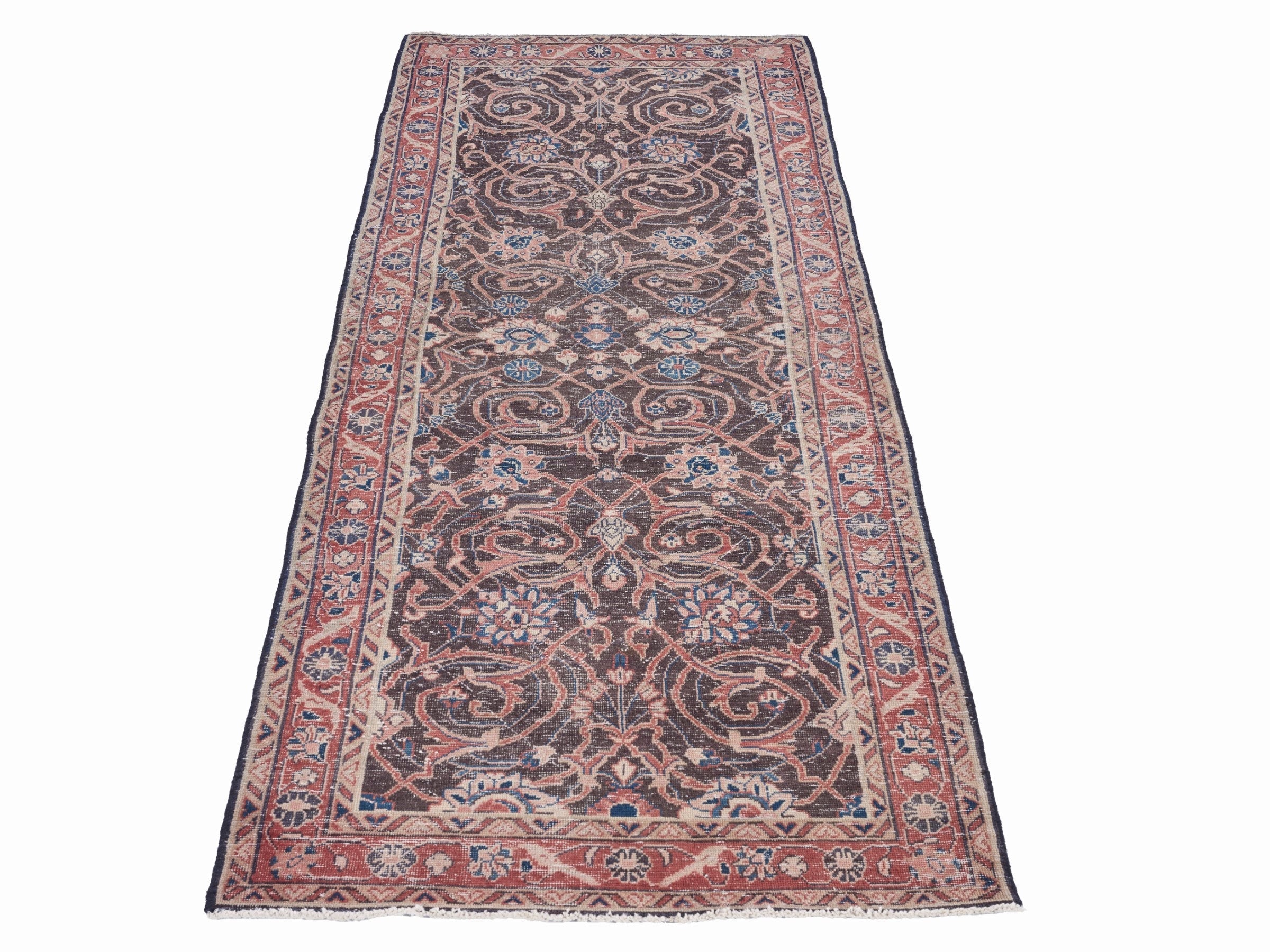 Persian Mahal runner rug in navy and rust, view 2 of 10