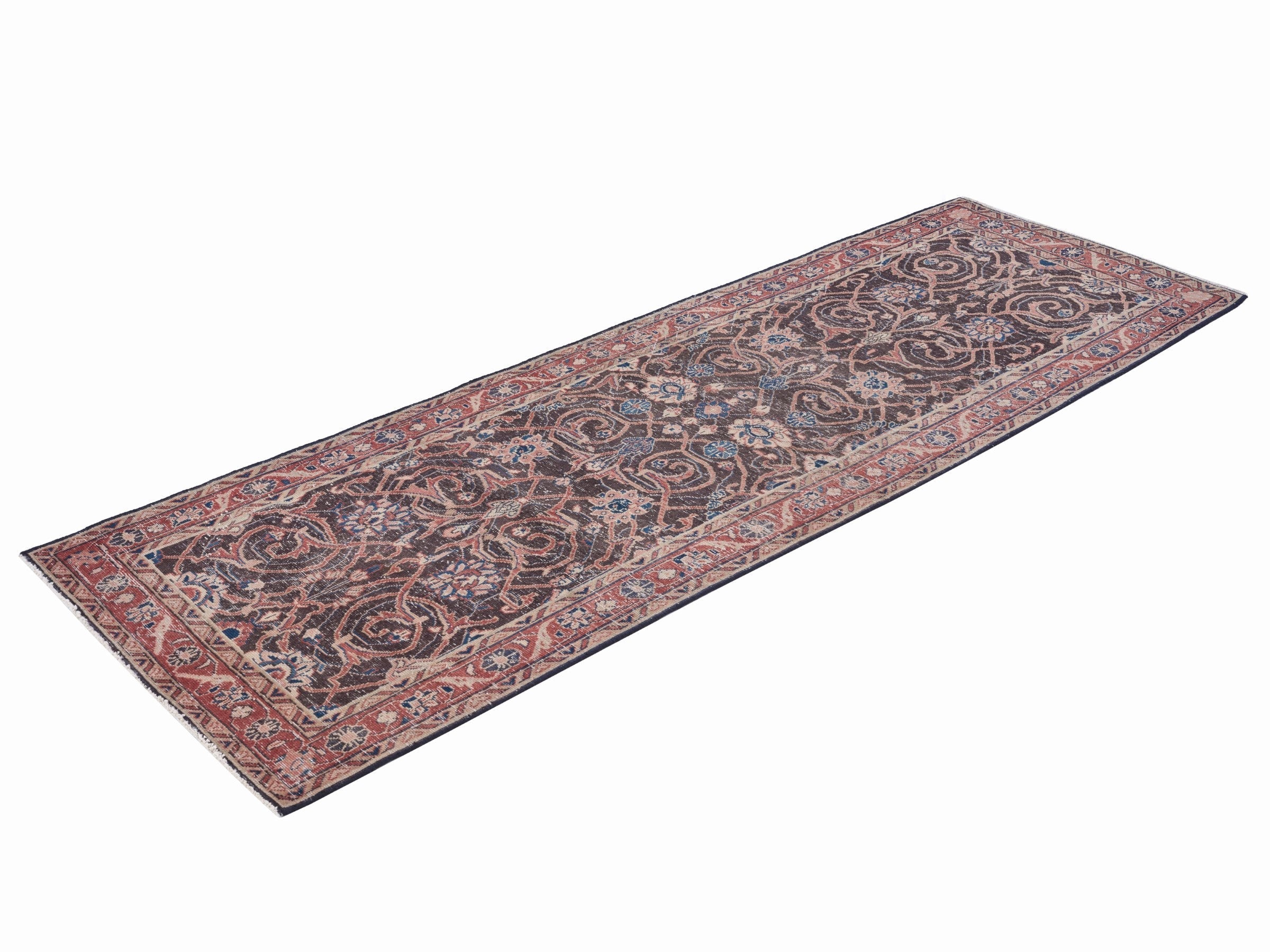 Persian Mahal runner rug in navy and rust, view 3 of 10