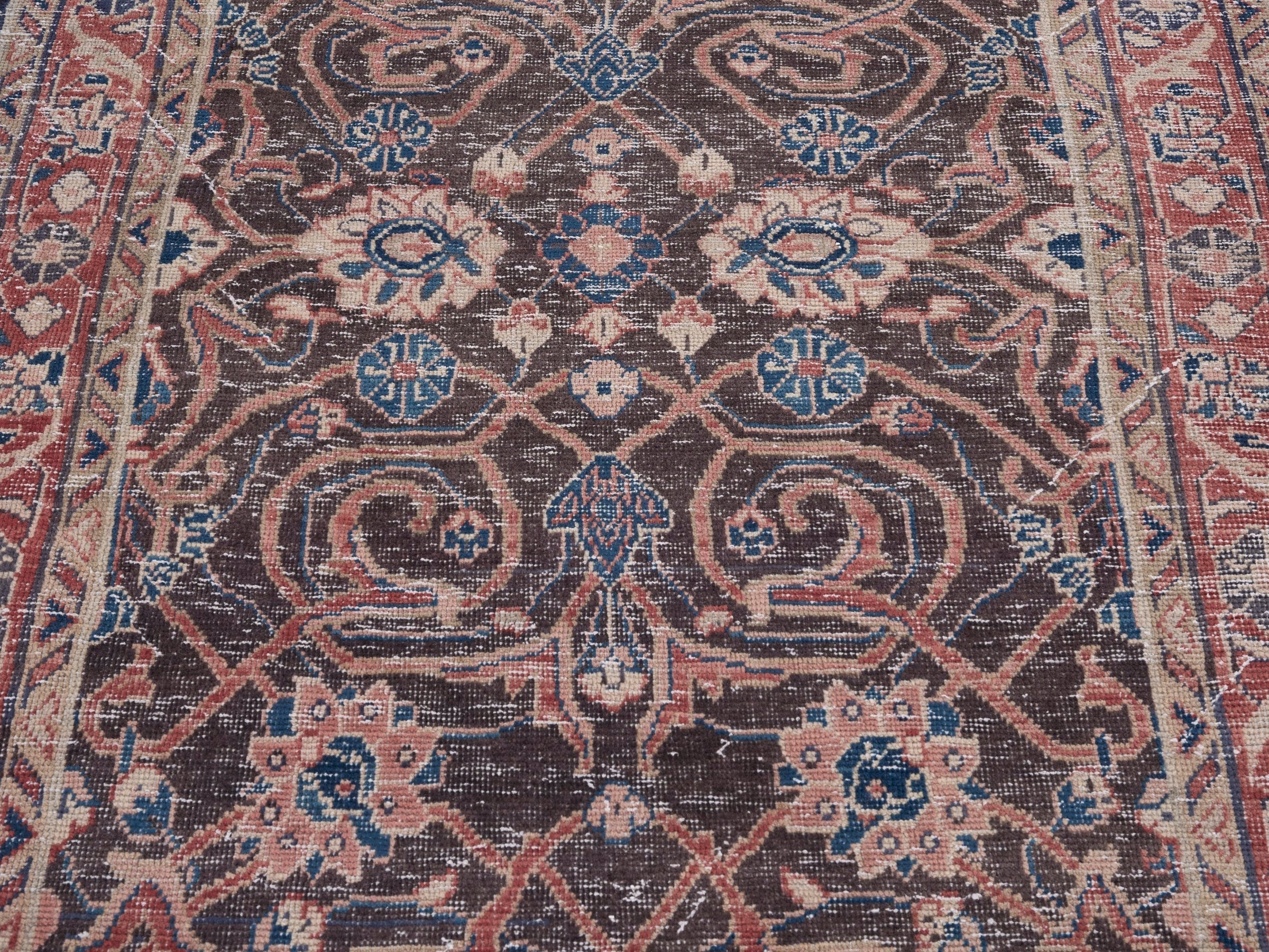 Persian Mahal runner rug in navy and rust, view 4 of 10