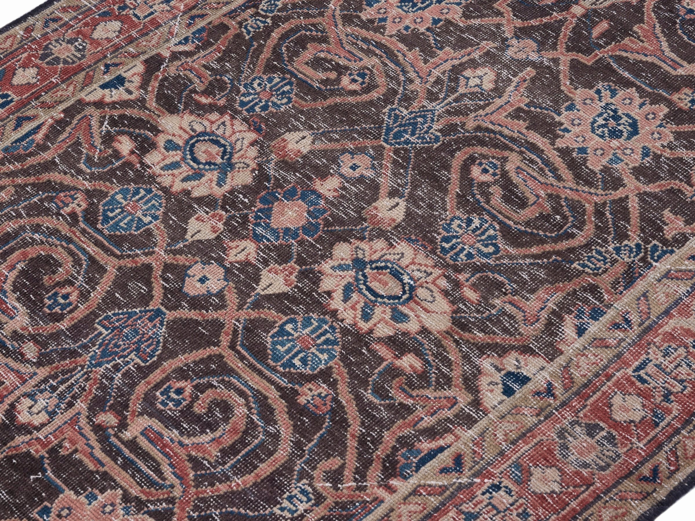 Persian Mahal runner rug in navy and rust, view 5 of 10