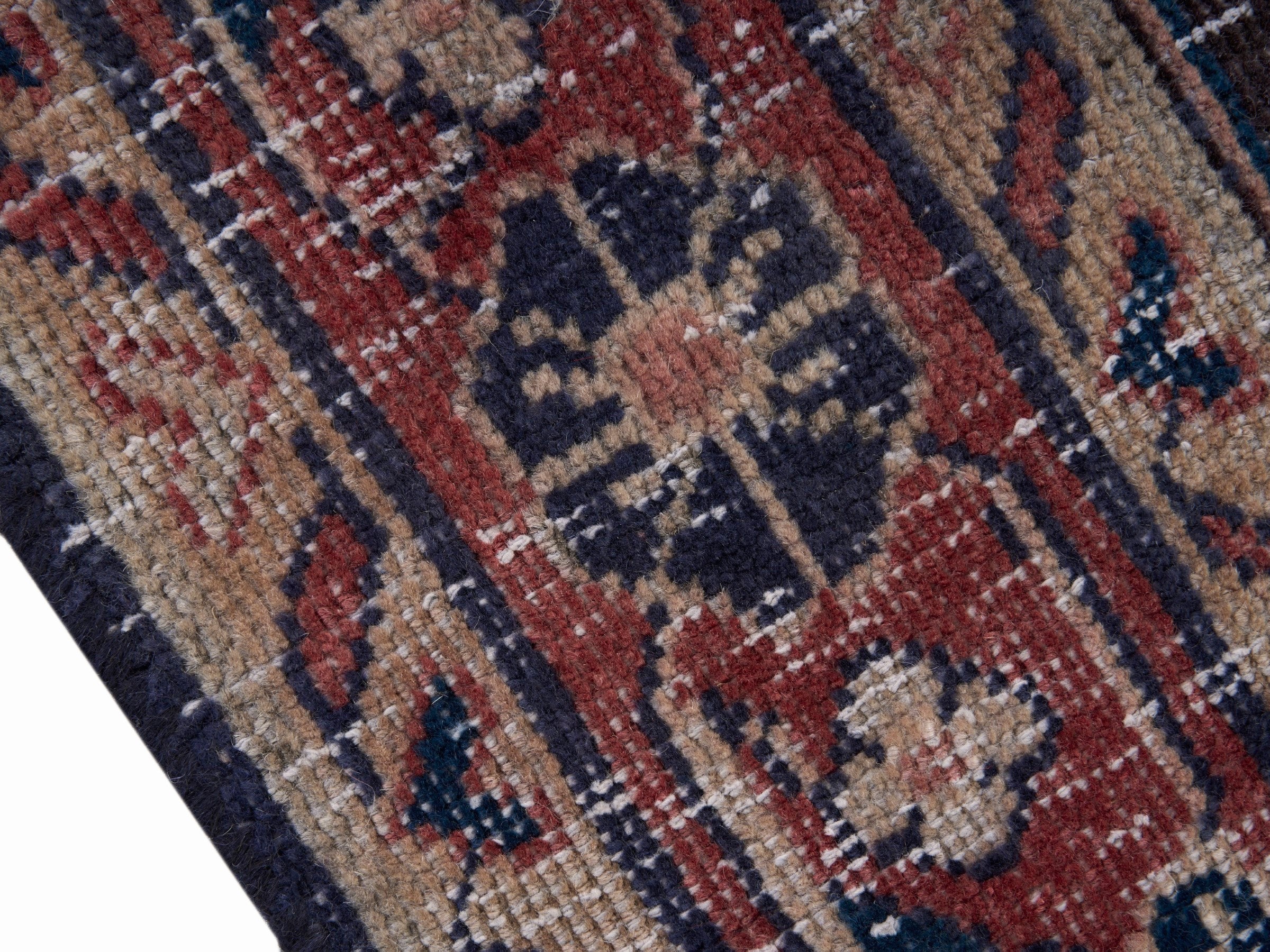 Persian Mahal runner rug in navy and rust, view 6 of 10