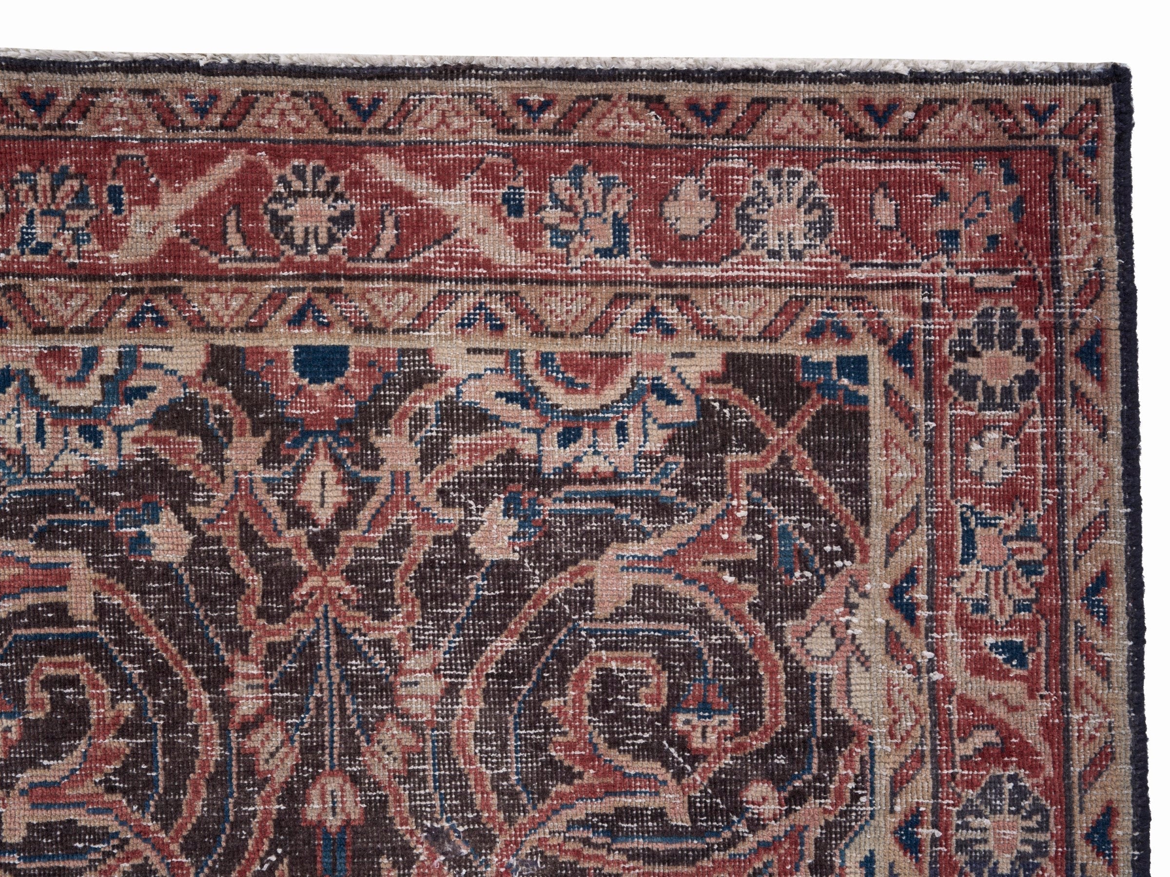 Persian Mahal runner rug in navy and rust, view 8 of 10