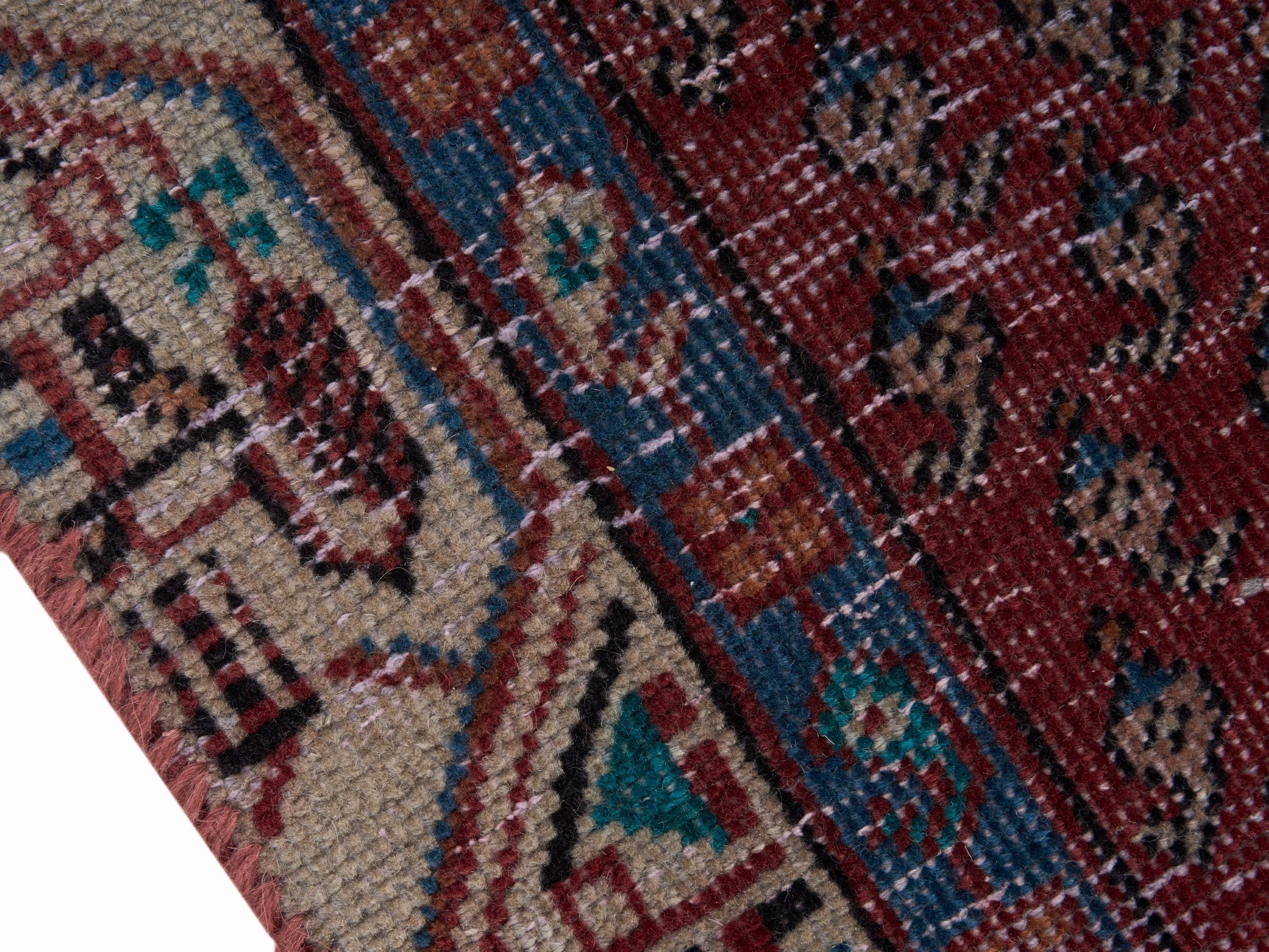 Persian Arak runner rug in burgundy and brick, view 6 of 10