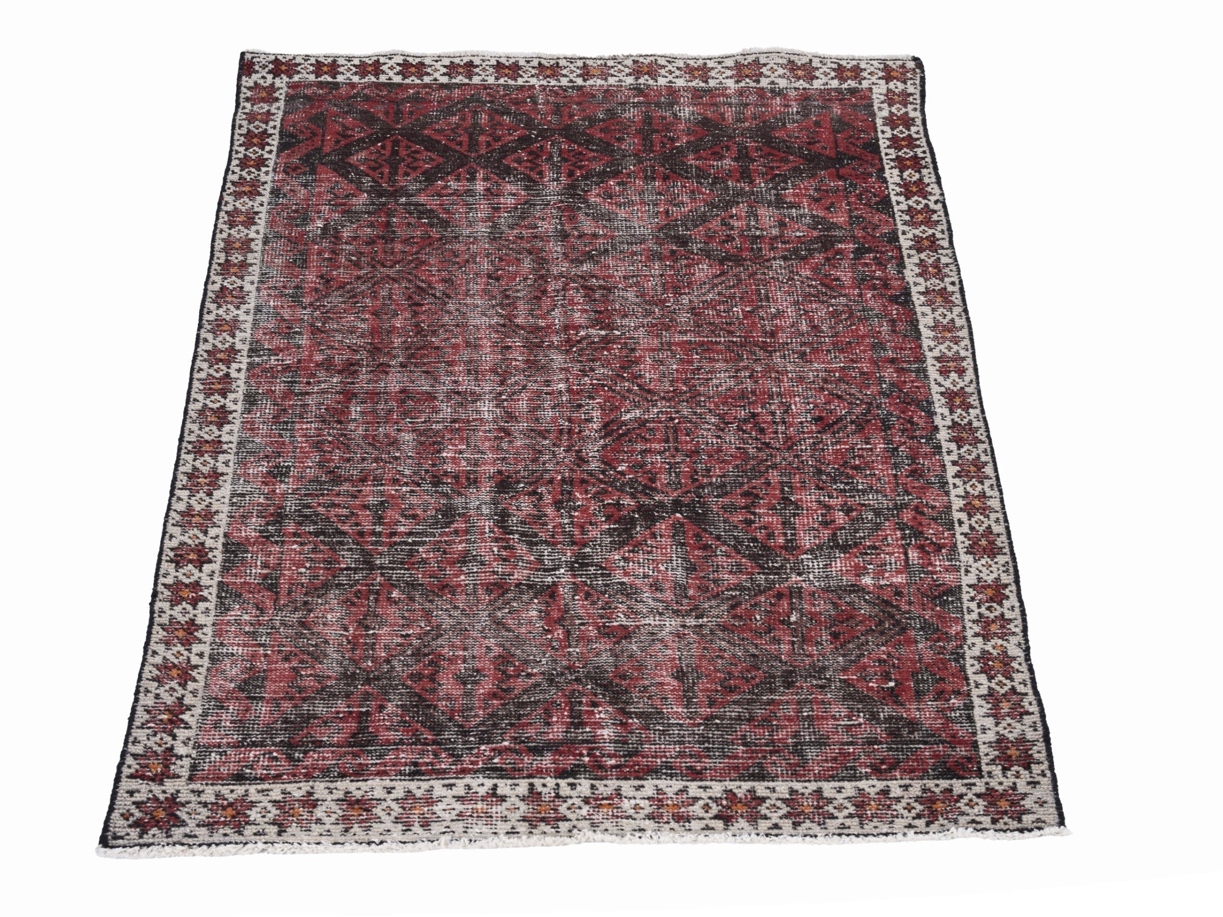 Persian Baluch accent rug in burgundy and faded red, view 2 of 10